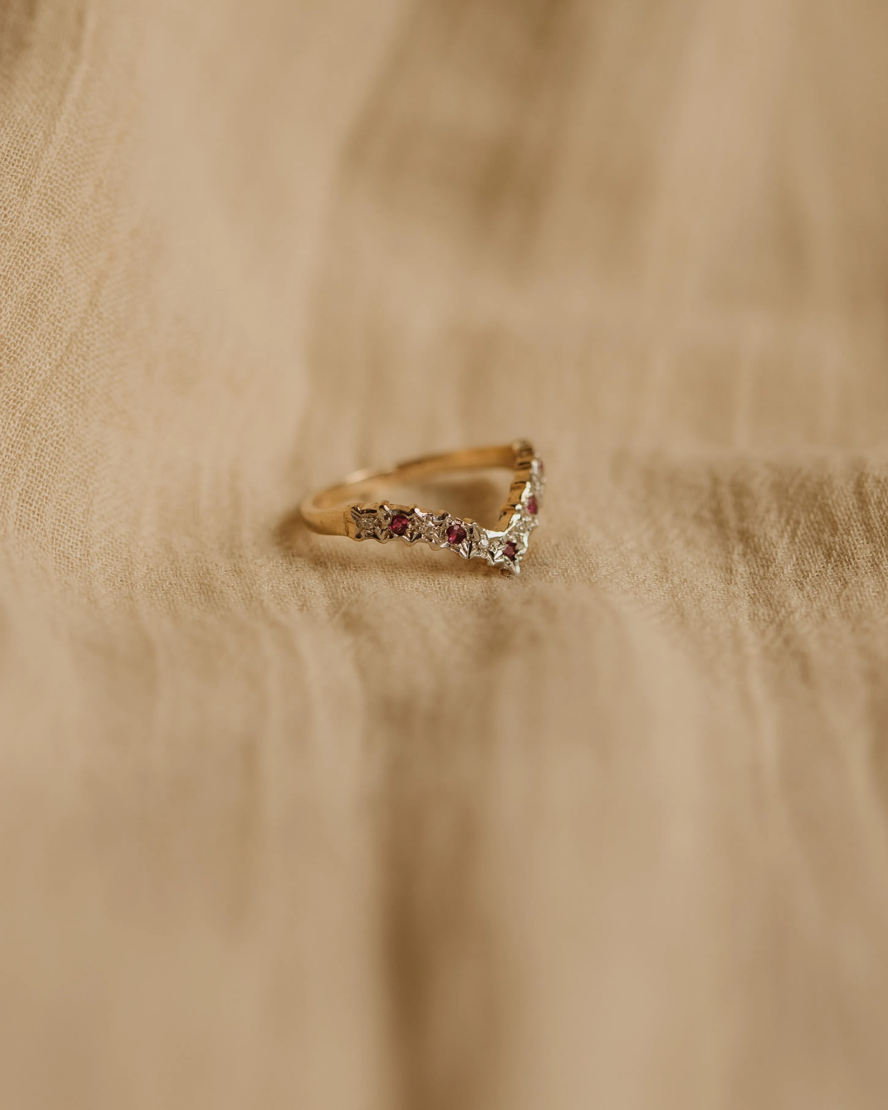 Callie Vintage 9ct Gold Ruby & Diamond Wishbone Ring sold by Rock n Rose product image thumbnail 3