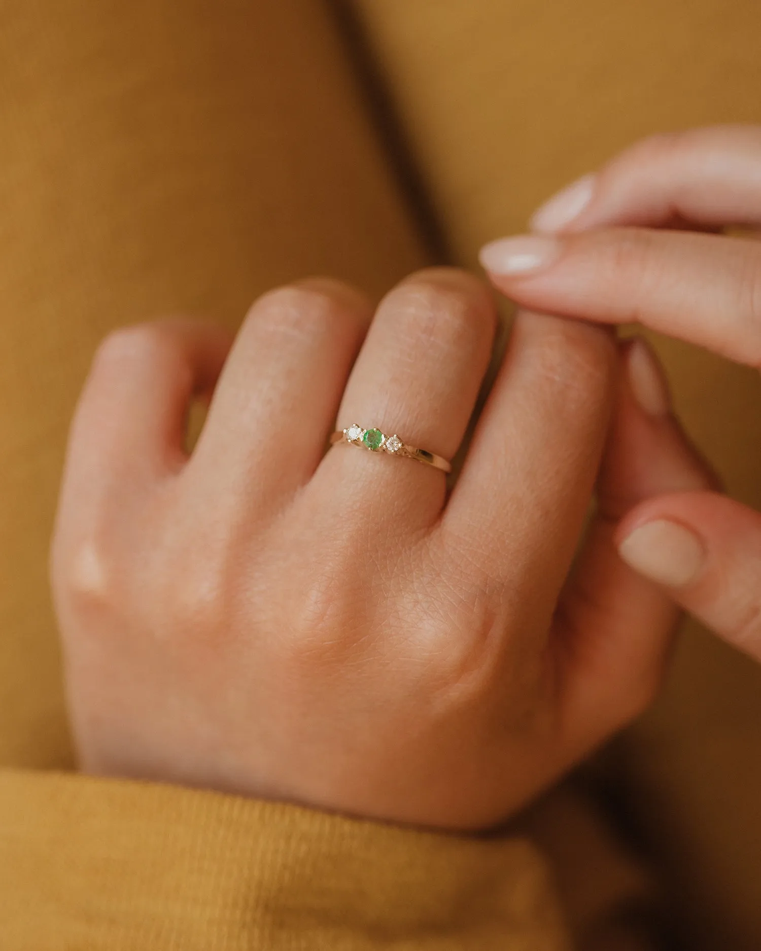 Isla 1987 9ct Gold Emerald & Diamond Trilogy Ring sold by Rock n Rose product image thumbnail 5