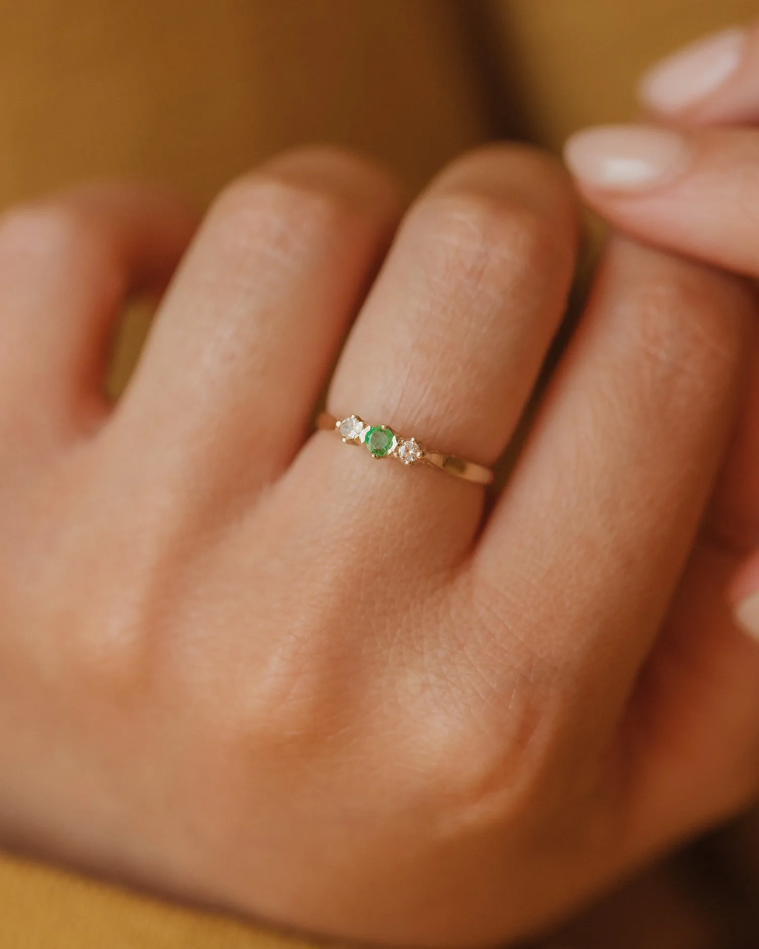 Isla 1987 9ct Gold Emerald & Diamond Trilogy Ring sold by Rock n Rose product image thumbnail 2