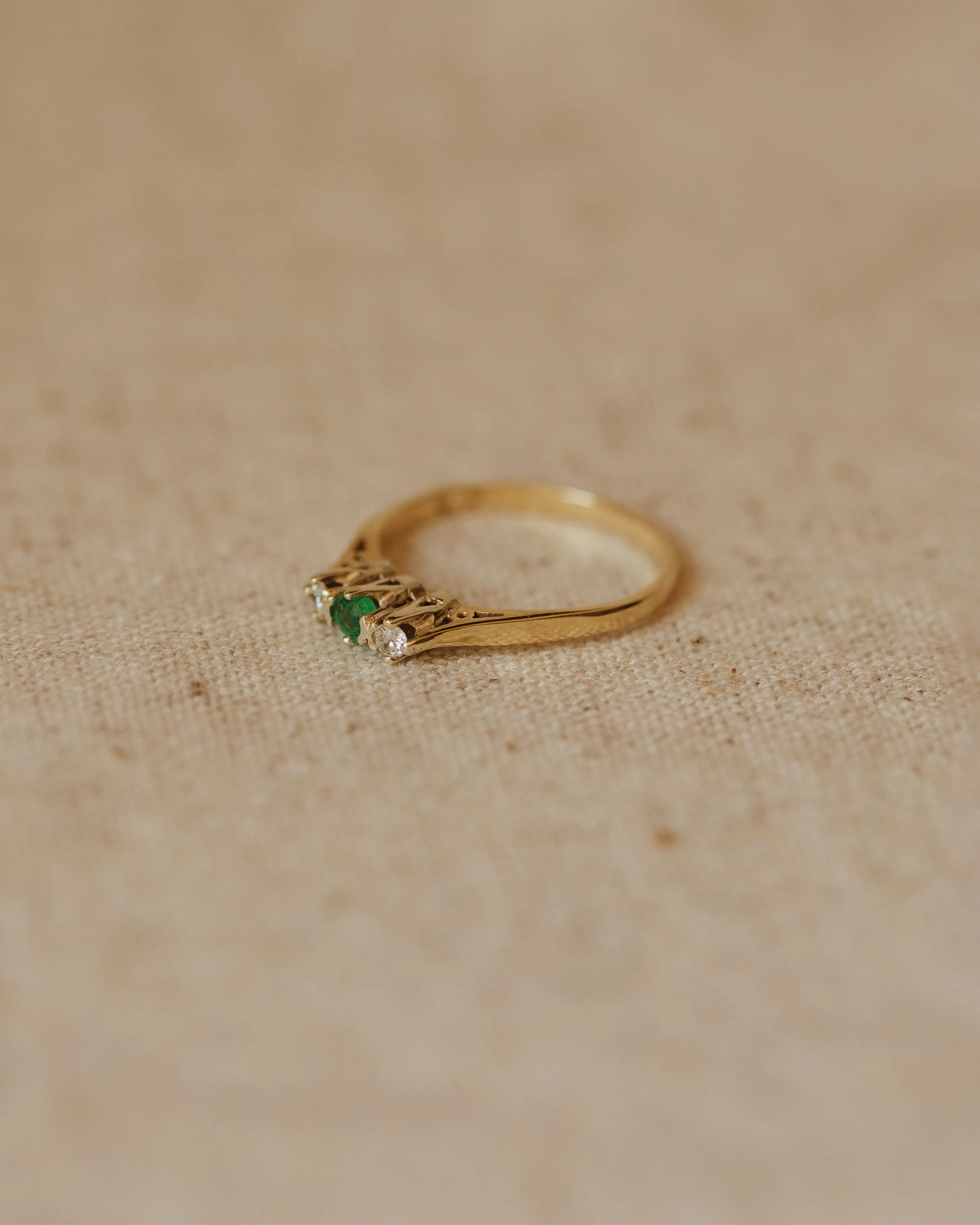 Isla 1987 9ct Gold Emerald & Diamond Trilogy Ring sold by Rock n Rose product image thumbnail 3