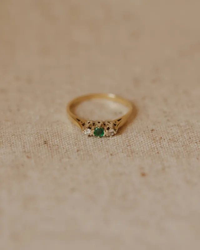 Isla 1987 9ct Gold Emerald & Diamond Trilogy Ring sold by Rock n Rose