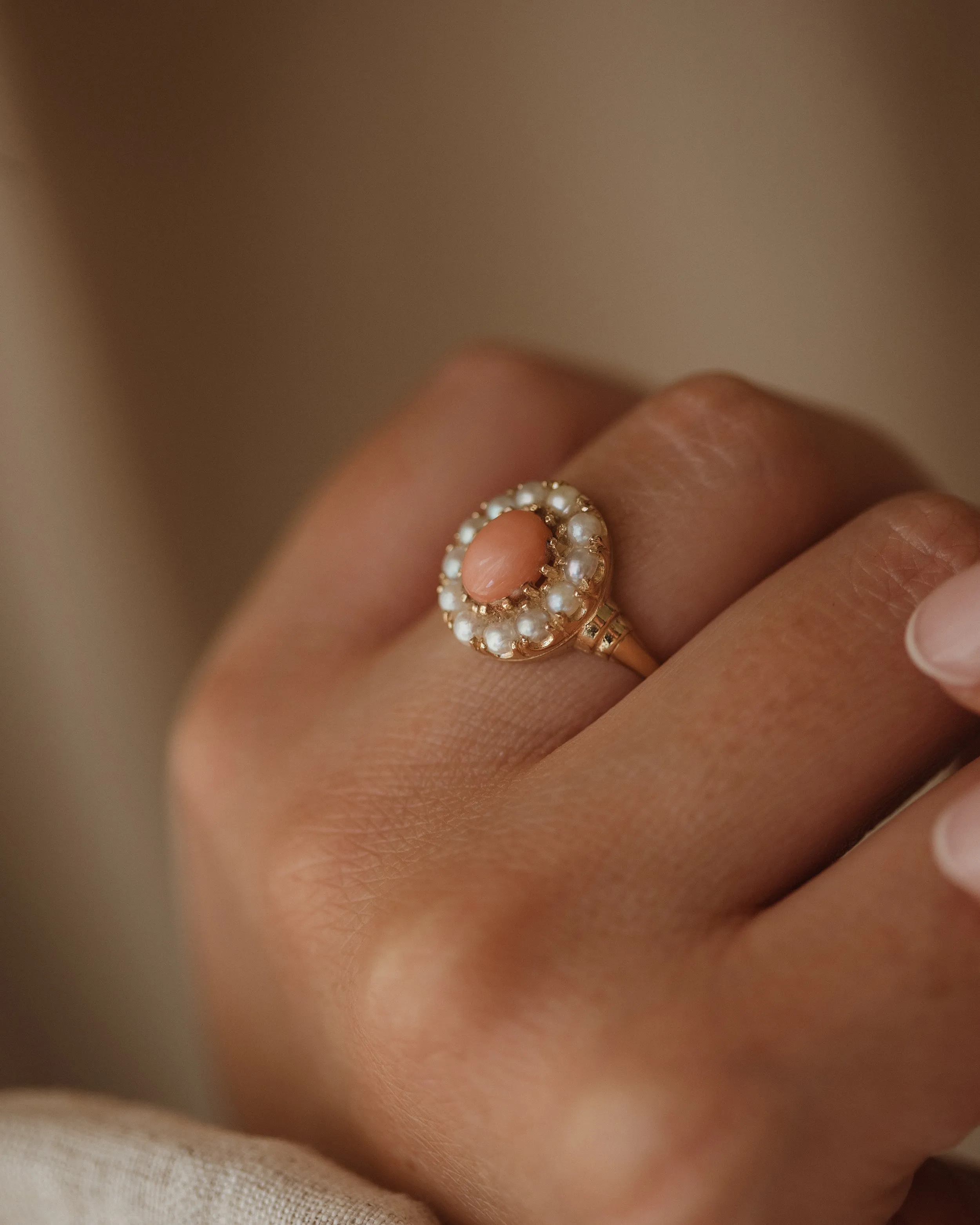 Blythe 1964 9ct Gold Coral & Pearl Cluster Ring sold by Rock n Rose product image thumbnail 2