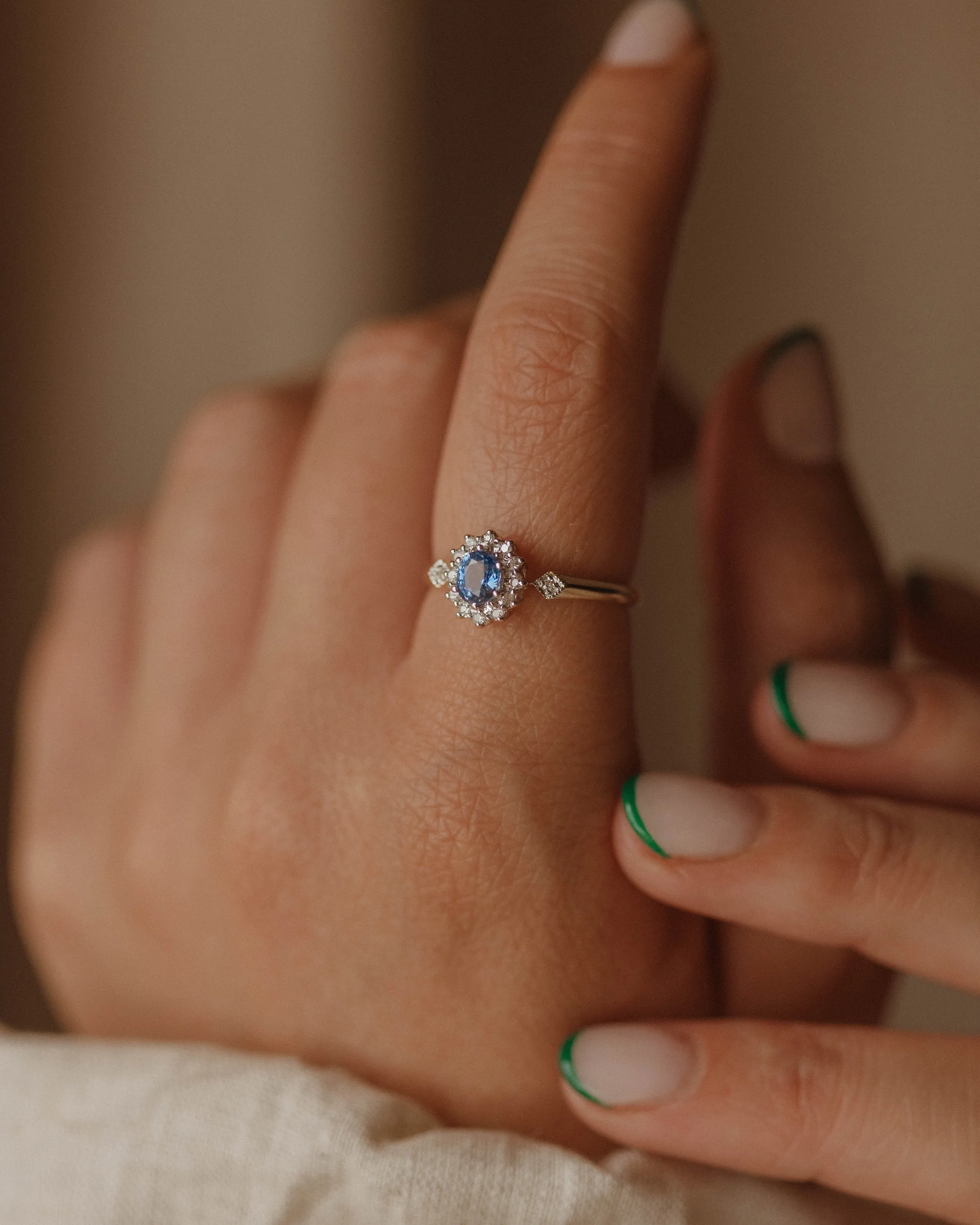 Maggie 1990 9ct Gold Blue Topaz & Diamond Cluster Ring sold by Rock n Rose product image thumbnail 5