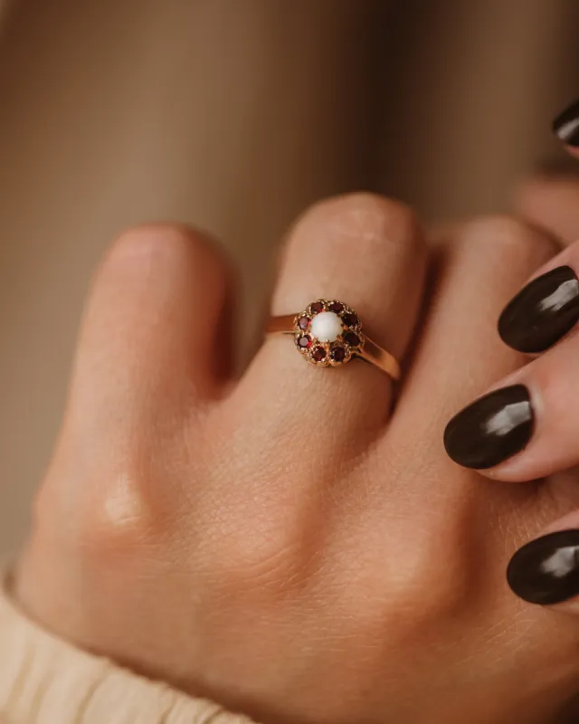 Juliana 1982 9ct Gold Opal & Garnet Cluster Ring sold by Rock n Rose