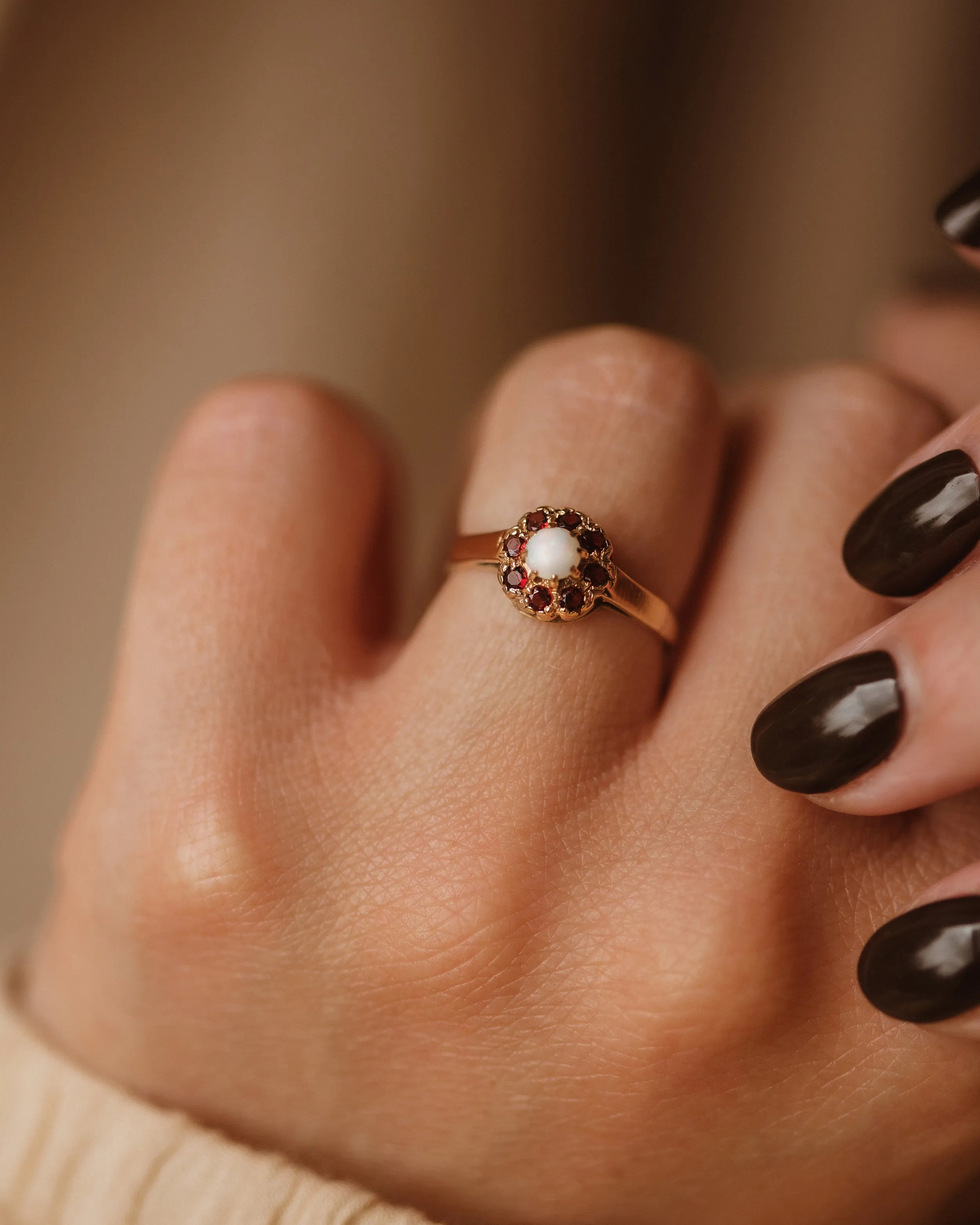 Juliana 1982 9ct Gold Opal & Garnet Cluster Ring sold by Rock n Rose