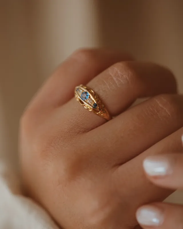 Cecilie 1918 18ct Gold Sapphire & Diamond Trilogy Ring sold by Rock n Rose