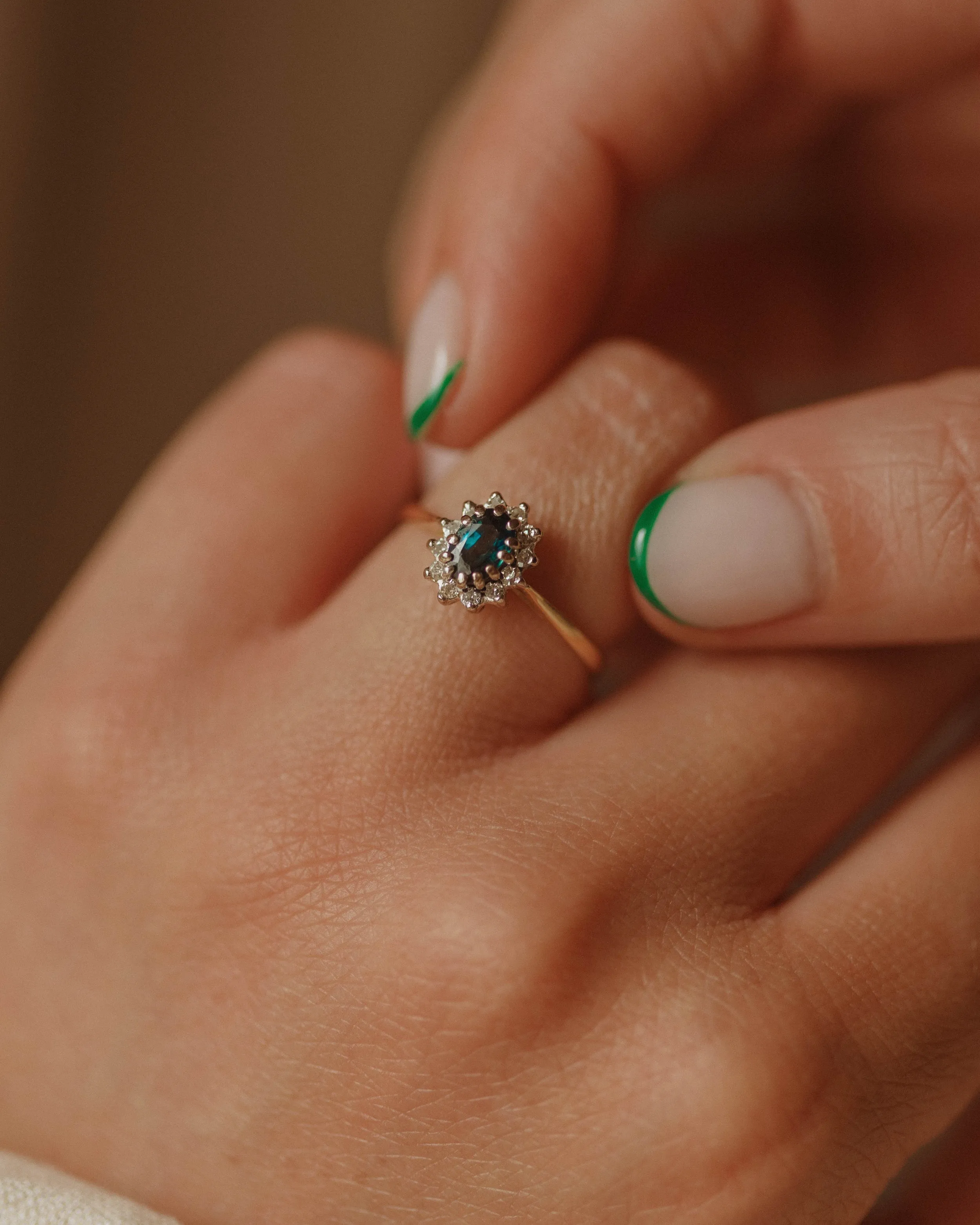 Dorothy 1985 18ct Gold Sapphire & Diamond Cluster Ring sold by Rock n Rose