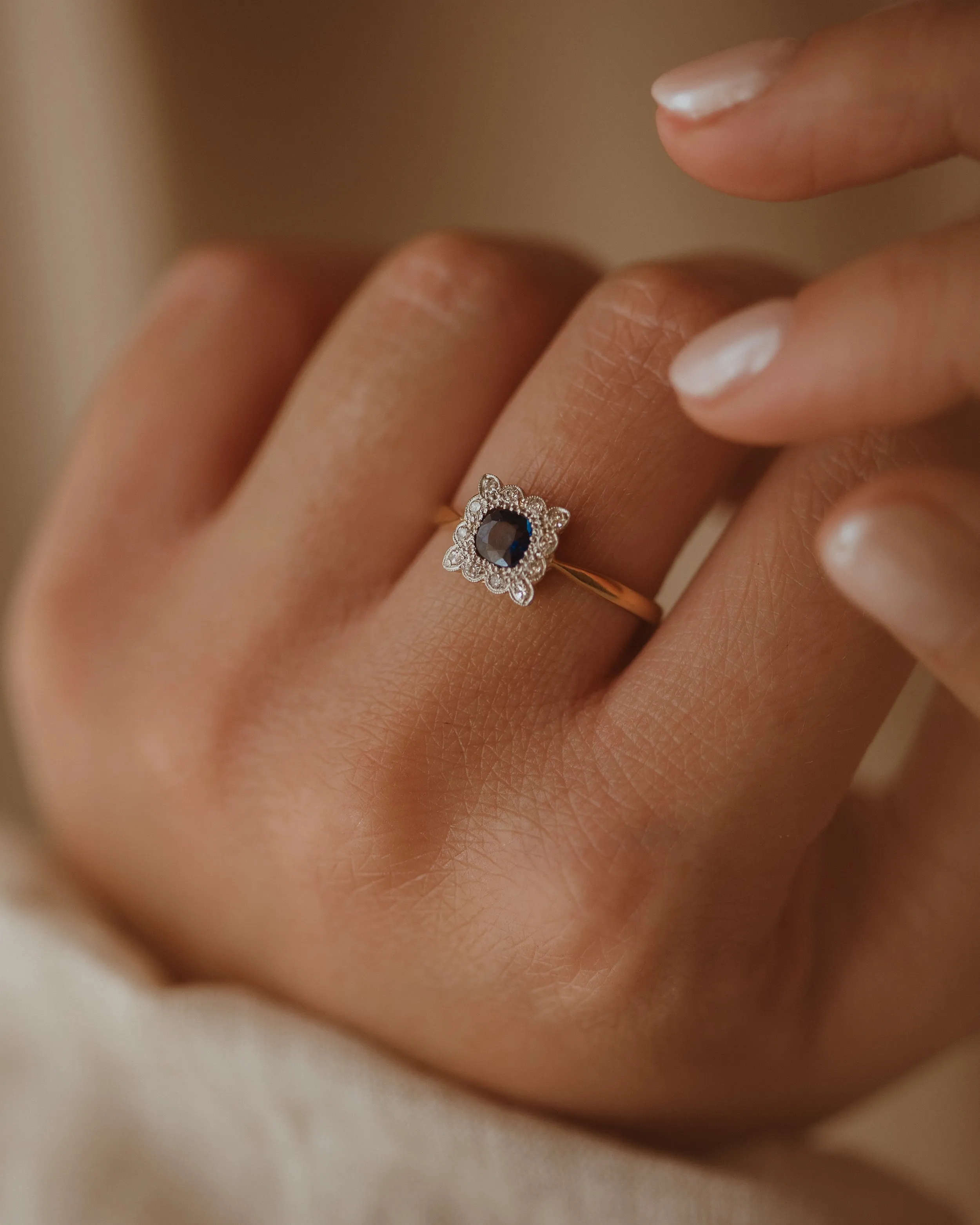 Ernestine Vintage Art Deco 18ct Gold Sapphire & Diamond Ring sold by Rock n Rose product image thumbnail 2