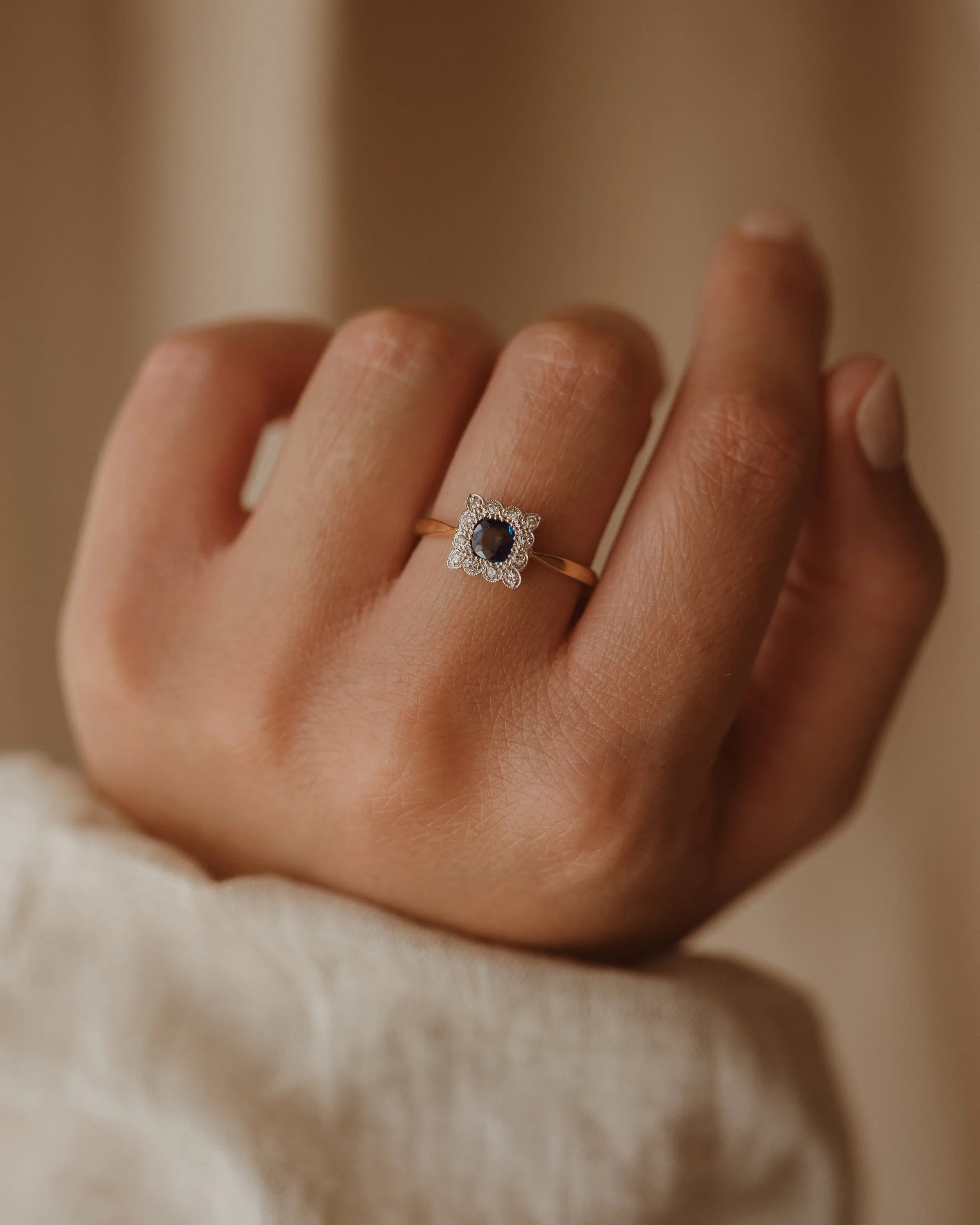 Ernestine Vintage Art Deco 18ct Gold Sapphire & Diamond Ring sold by Rock n Rose product image thumbnail 5