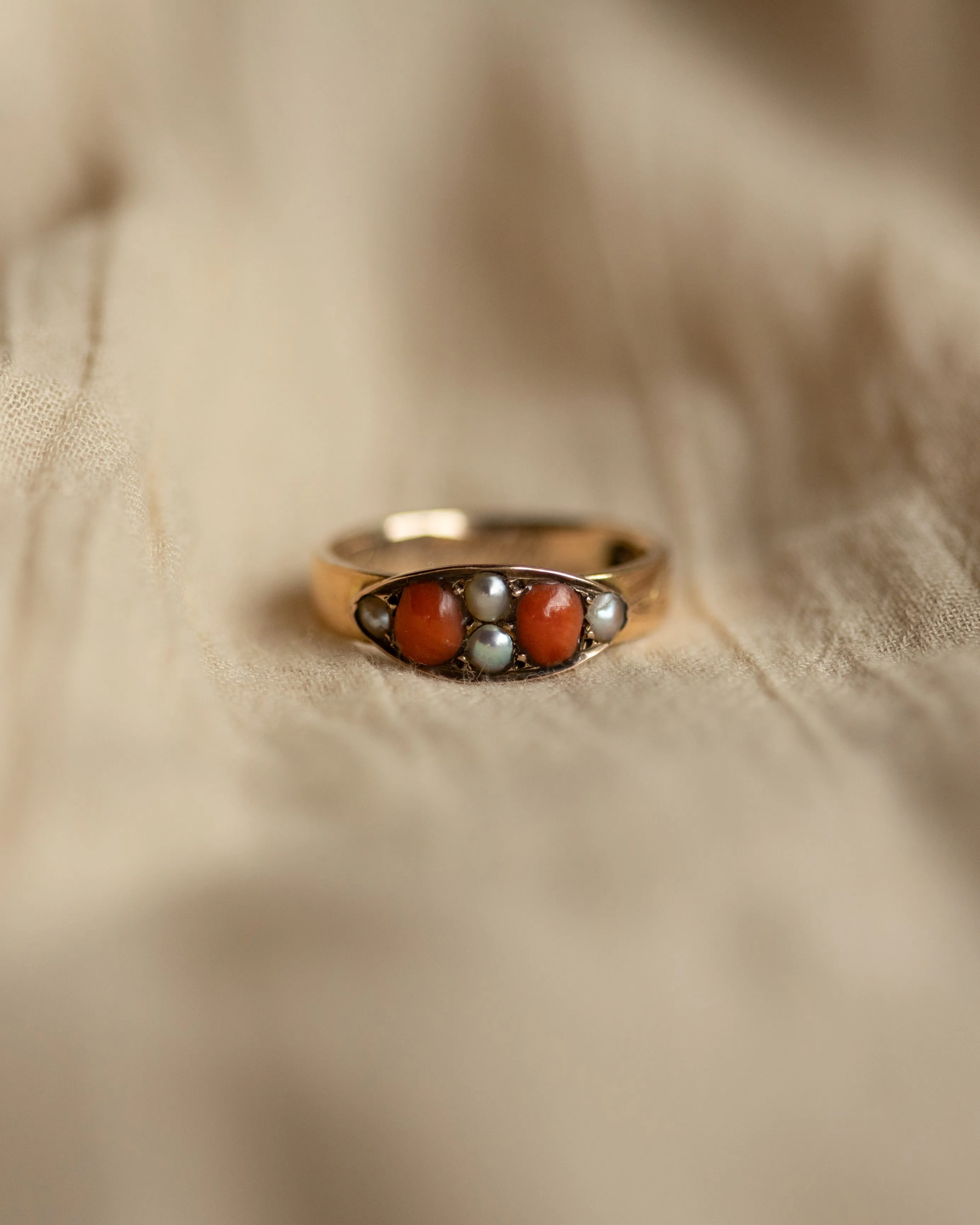 Blanch Antique Victorian 9ct Gold Coral & Pearl Ring sold by Rock n Rose product image thumbnail 3