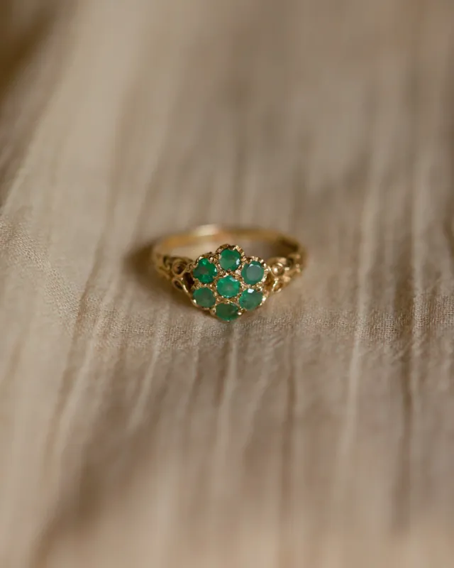 Marigold 1989 Vintage 9ct Gold Emerald Cluster Ring sold by Rock n Rose