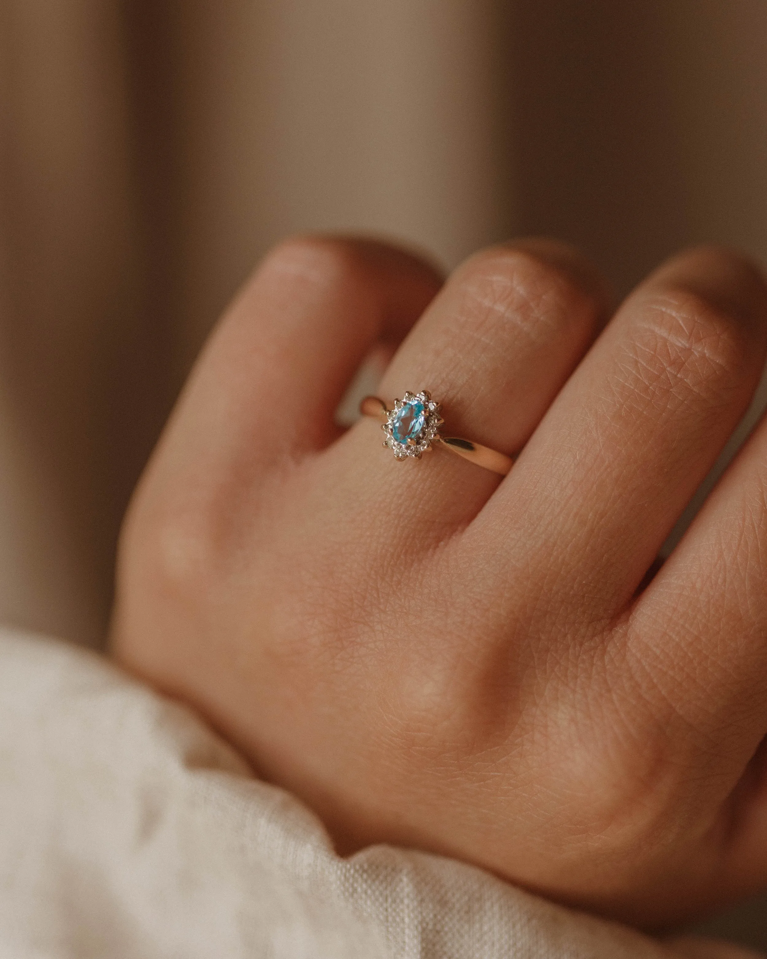 Frances Vintage 9ct Gold Aquamarine & Diamond Ring sold by Rock n Rose