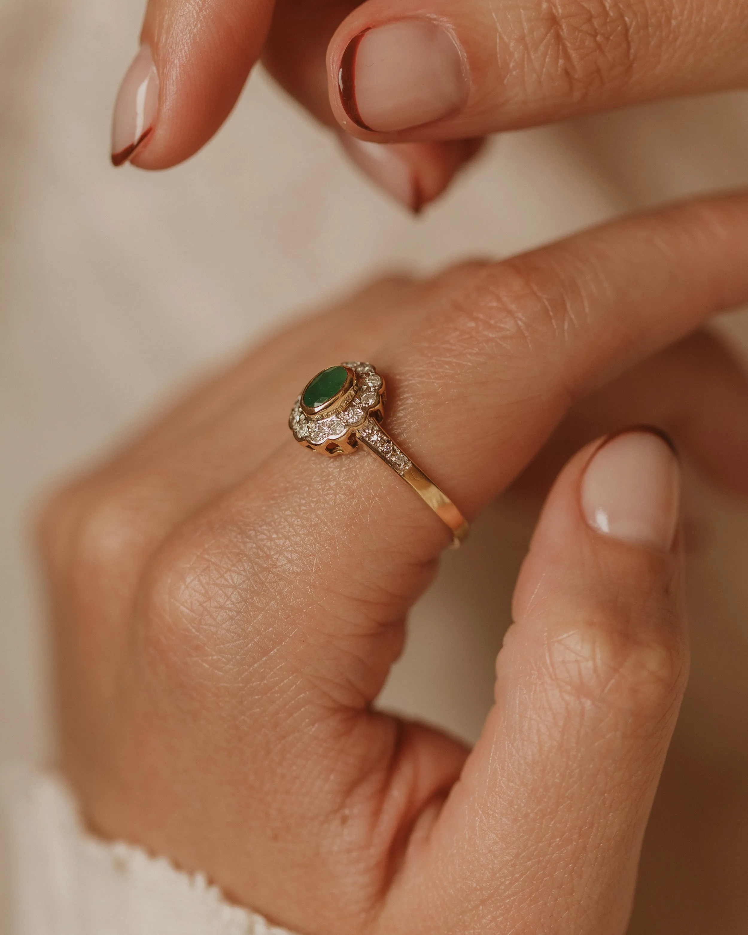 Alma Vintage 9ct Gold Emerald & Diamond Cluster Ring sold by Rock n Rose product image thumbnail 2