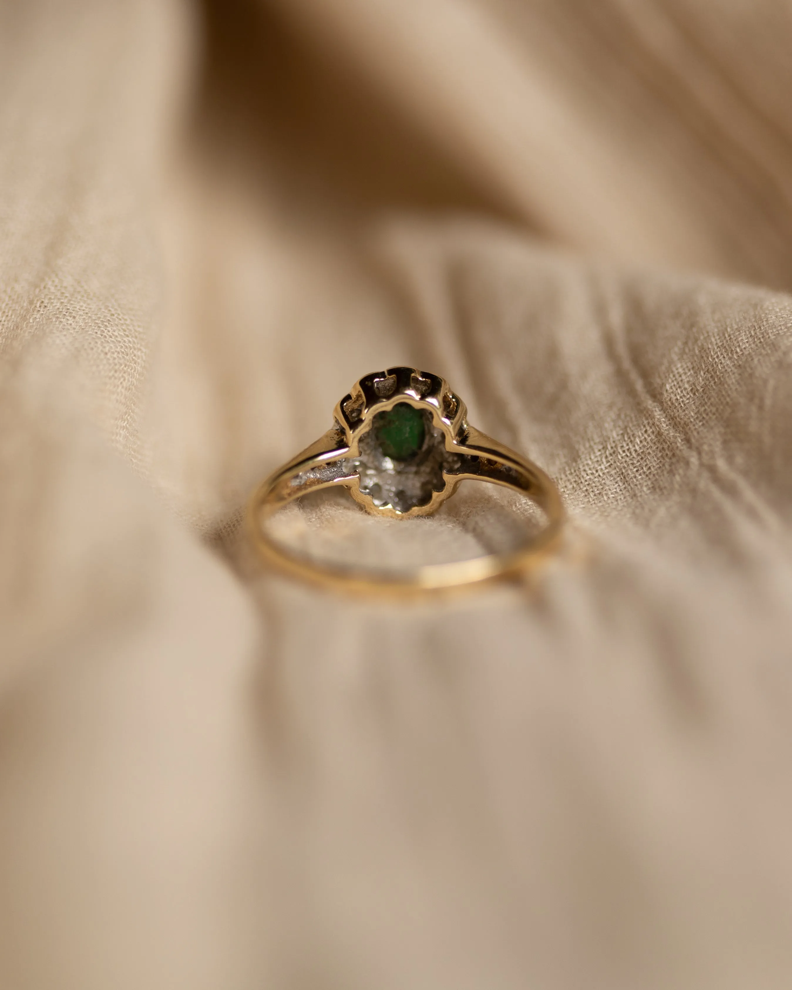Alma Vintage 9ct Gold Emerald & Diamond Cluster Ring sold by Rock n Rose product image thumbnail 5