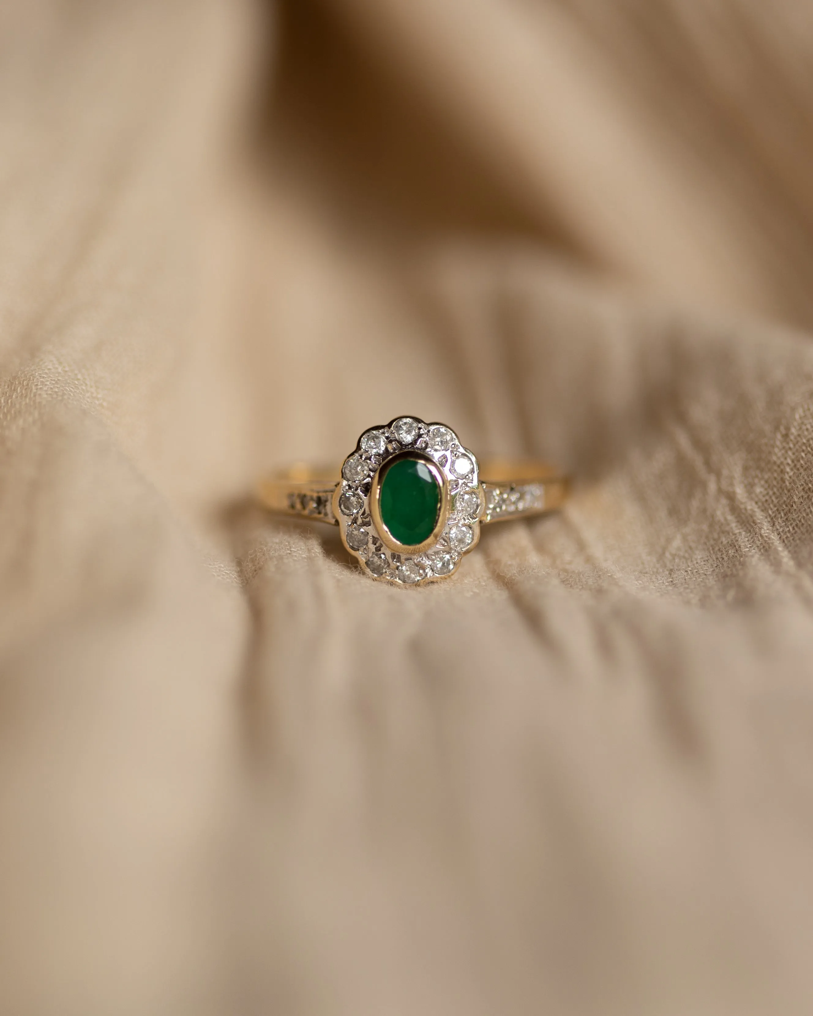 Alma Vintage 9ct Gold Emerald & Diamond Cluster Ring sold by Rock n Rose product image thumbnail 3