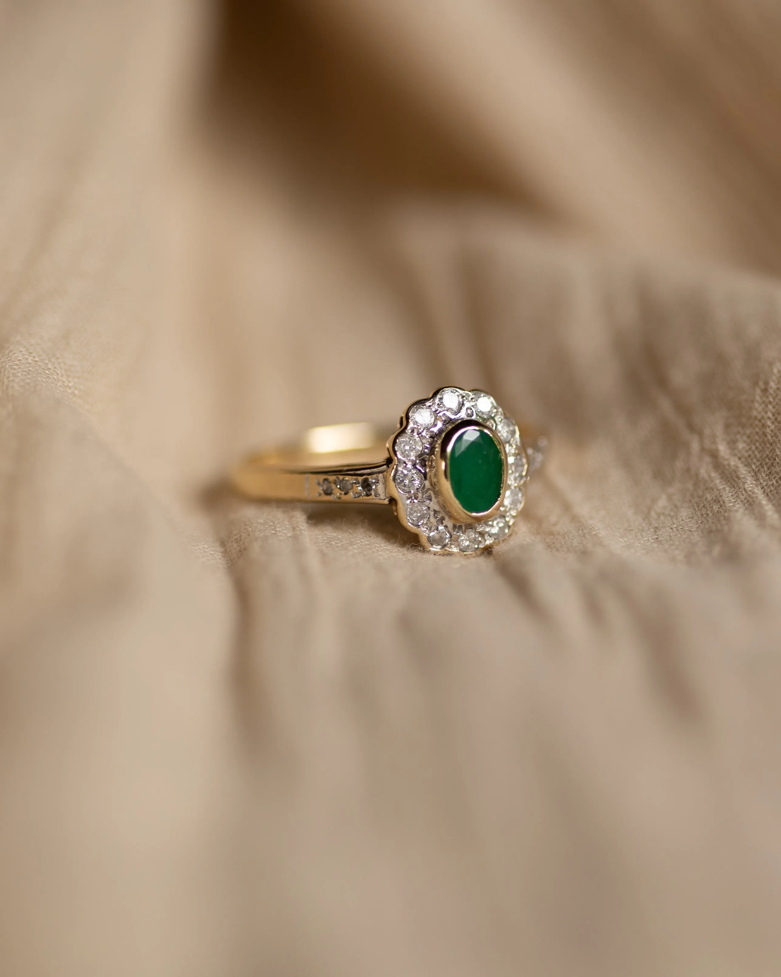 Alma Vintage 9ct Gold Emerald & Diamond Cluster Ring sold by Rock n Rose product image thumbnail 4