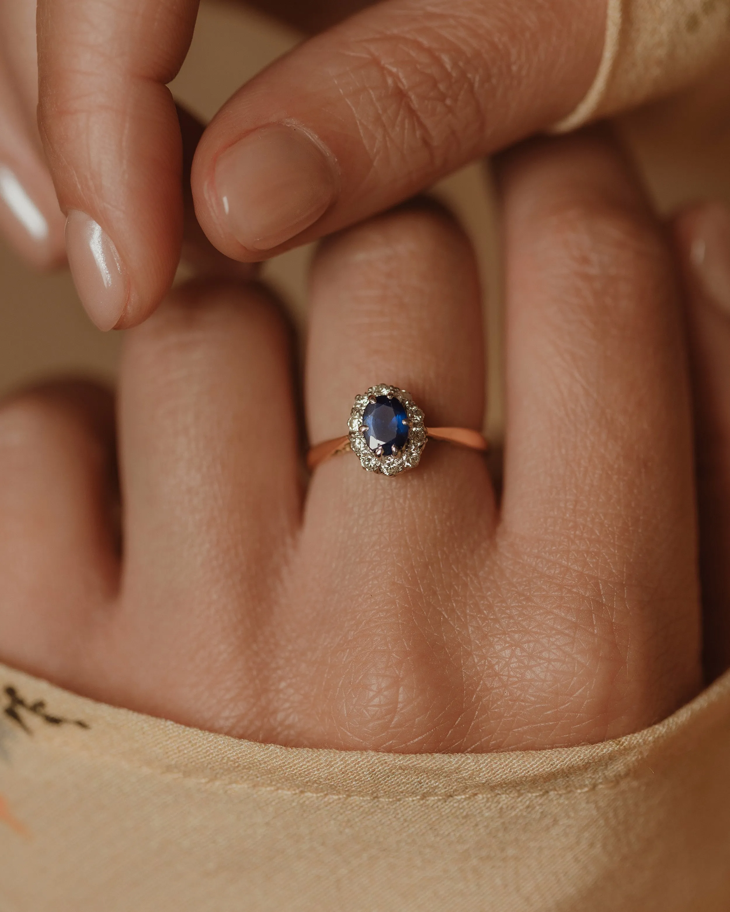 Verona Vintage 18ct Gold Sapphire & Diamond Cluster Ring sold by Rock n Rose