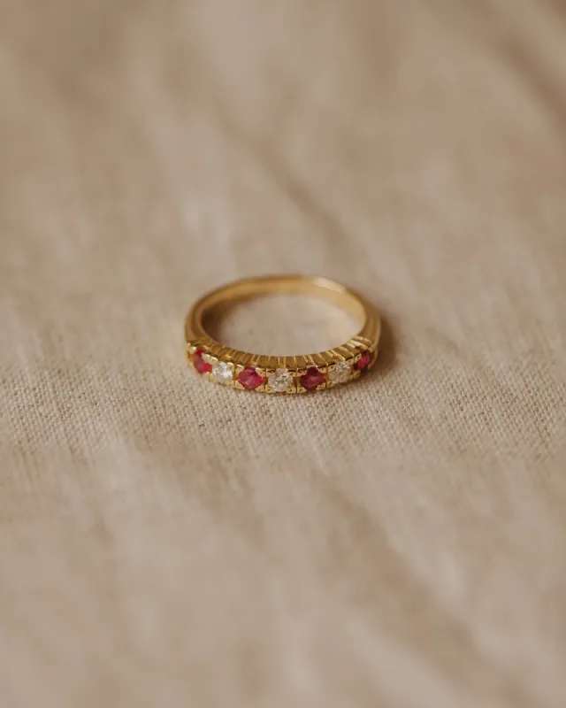 Anais Vintage 18ct Gold Ruby & Diamond Half Eternity Ring sold by Rock n Rose