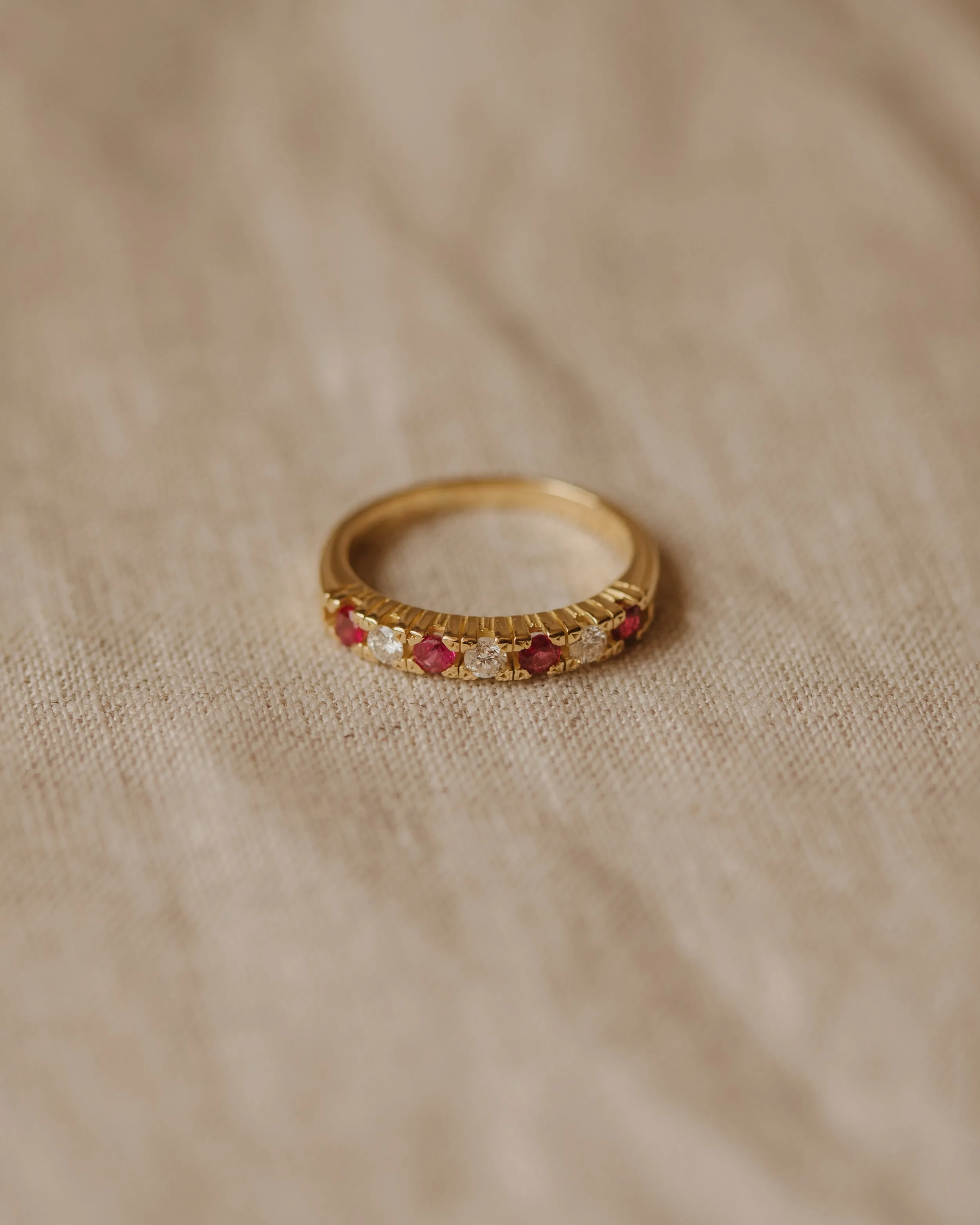 Anais Vintage 18ct Gold Ruby & Diamond Half Eternity Ring sold by Rock n Rose