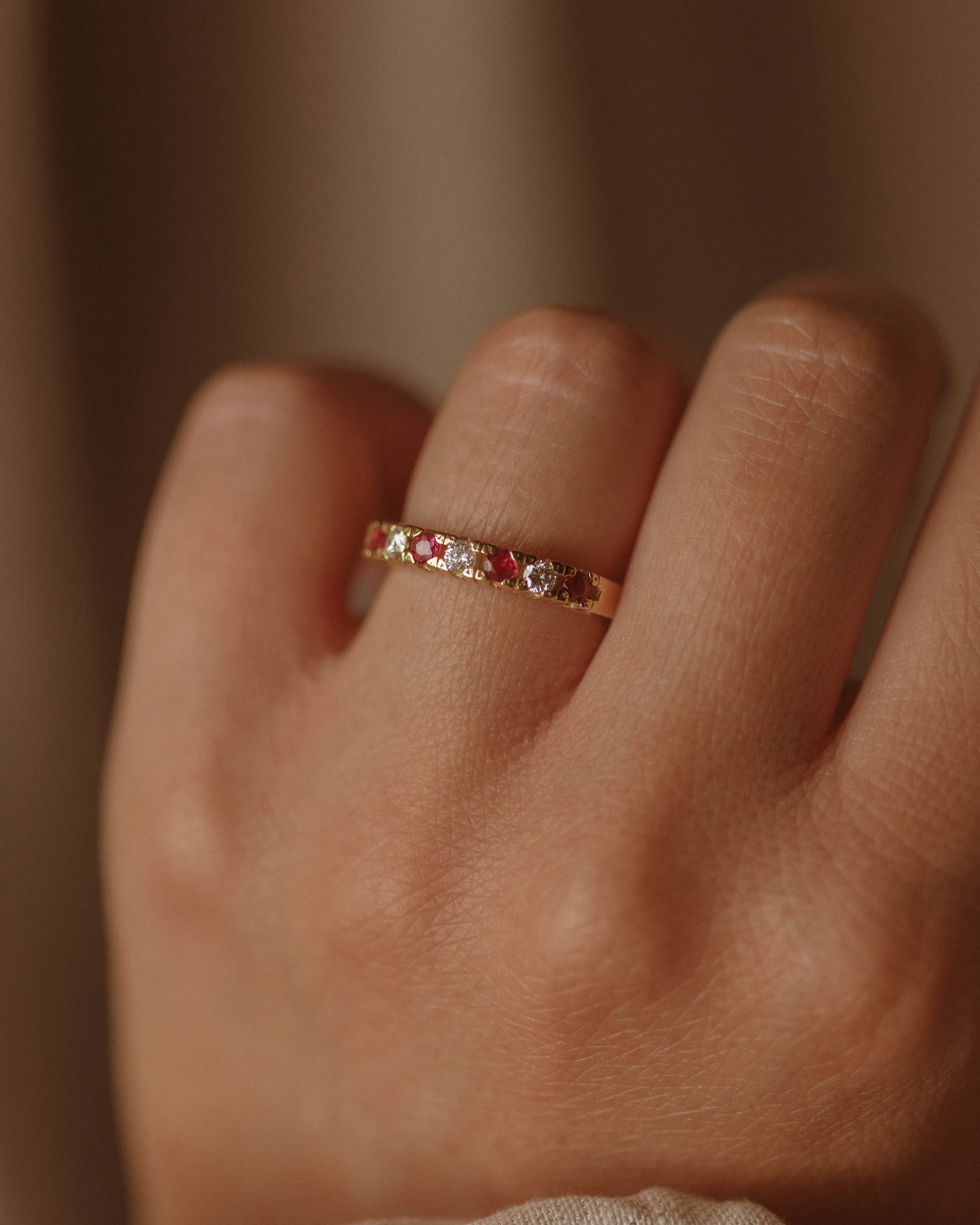 Anais Vintage 18ct Gold Ruby & Diamond Half Eternity Ring sold by Rock n Rose product image thumbnail 5