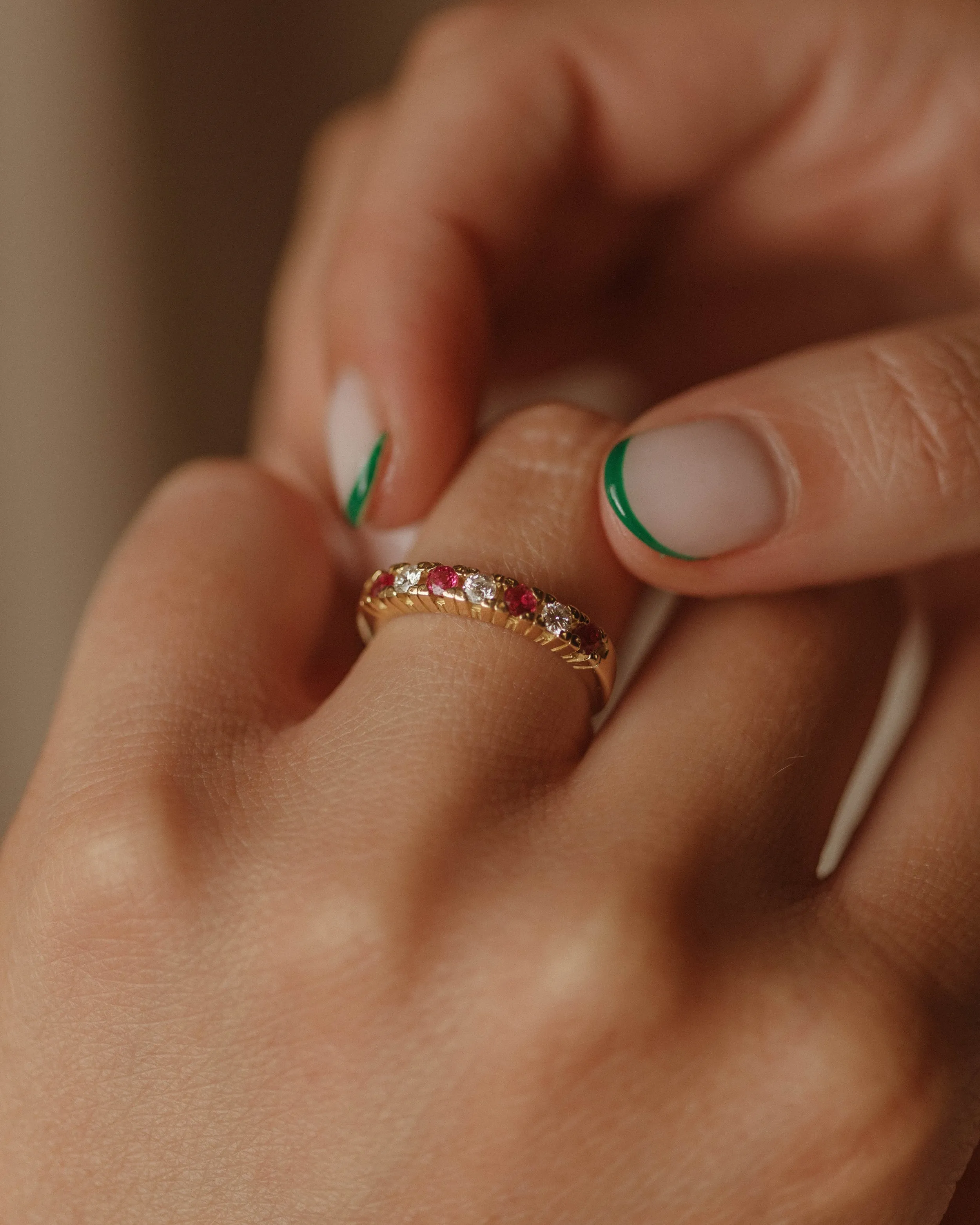 Anais Vintage 18ct Gold Ruby & Diamond Half Eternity Ring sold by Rock n Rose product image thumbnail 2