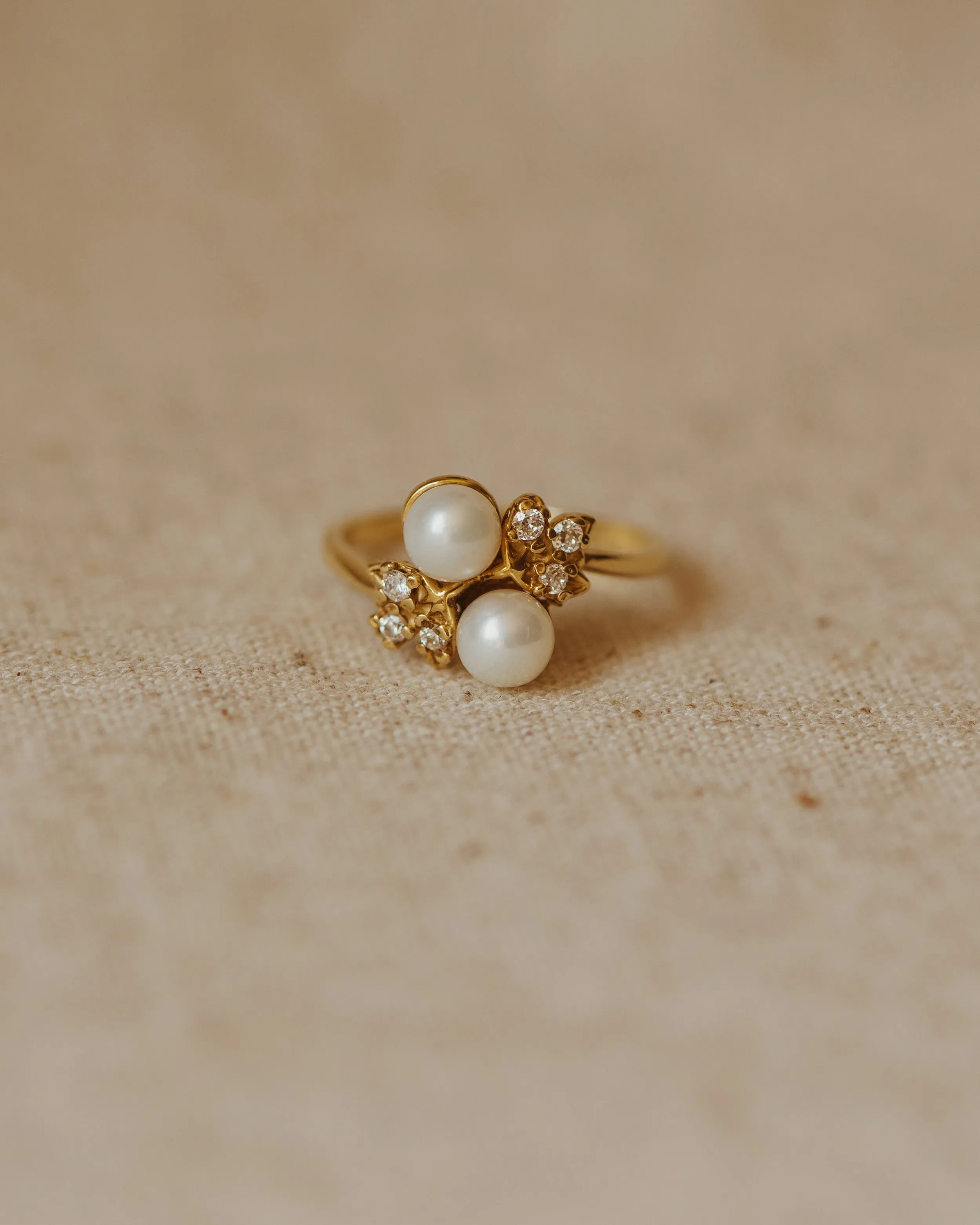 Laurel Vintage 18ct Gold Pearl & White Sapphire Ring sold by Rock n Rose product image thumbnail 2