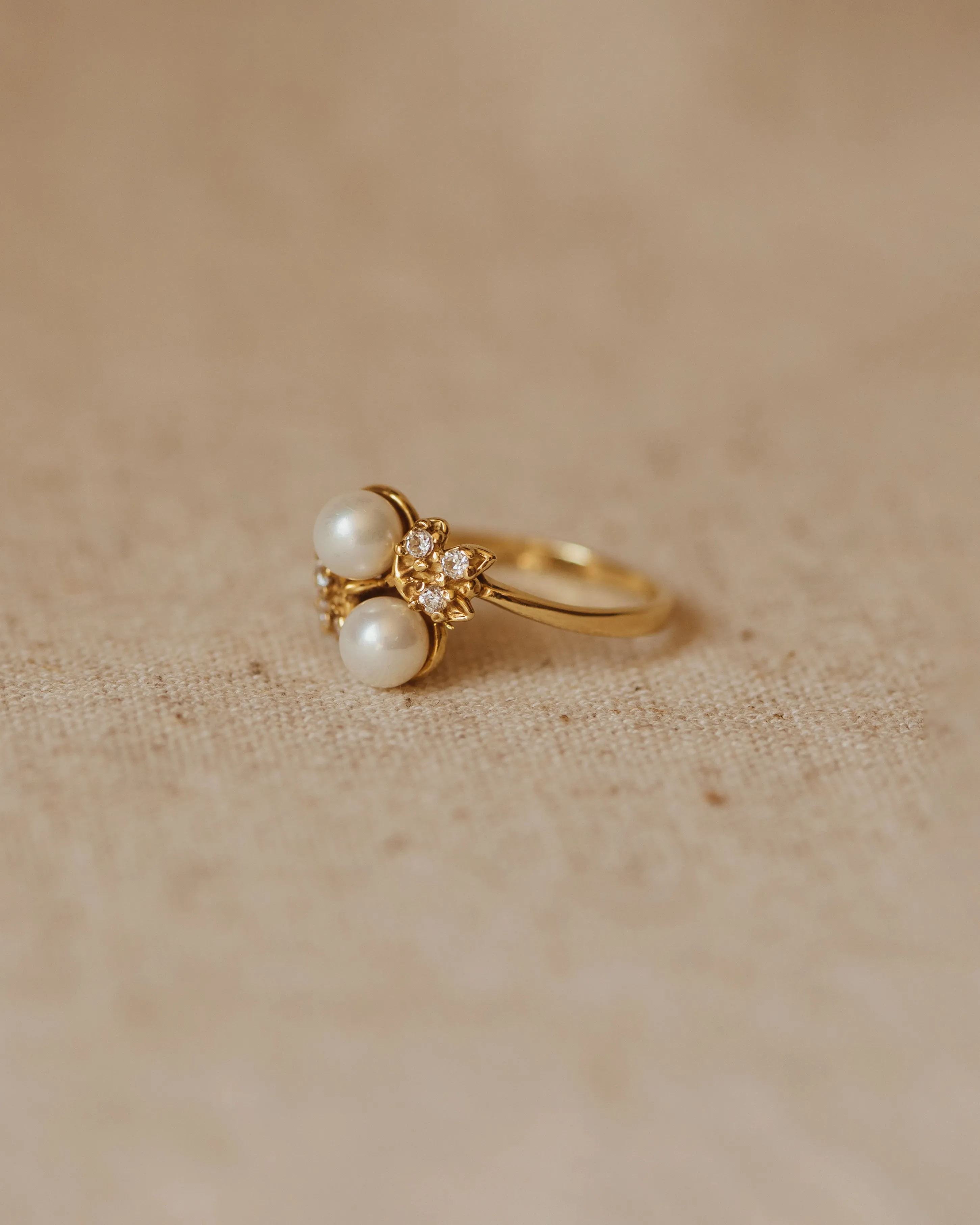 Laurel Vintage 18ct Gold Pearl & White Sapphire Ring sold by Rock n Rose product image thumbnail 3