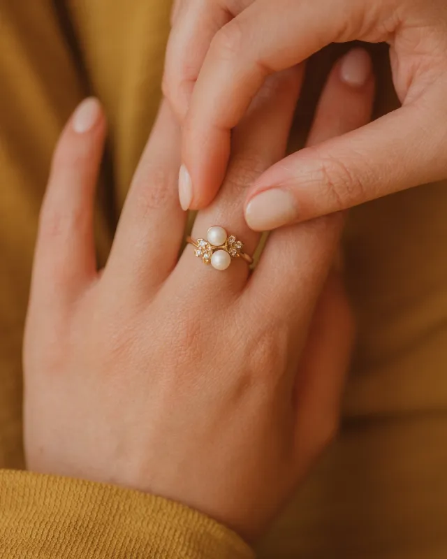 Laurel Vintage 18ct Gold Pearl & White Sapphire Ring sold by Rock n Rose