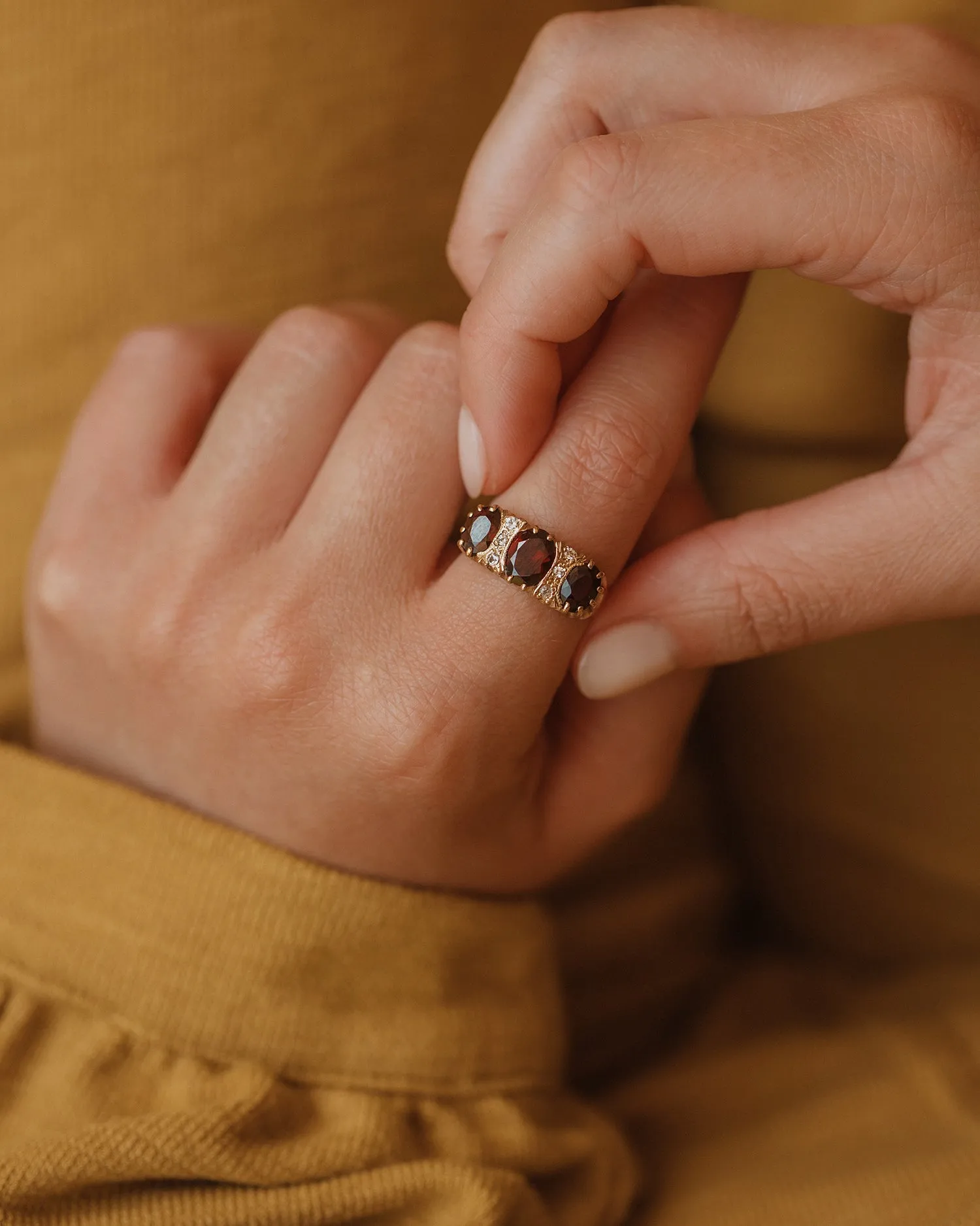 Alfreda 1980 9ct Gold Garnet Trilogy Ring sold by Rock n Rose product image thumbnail 5
