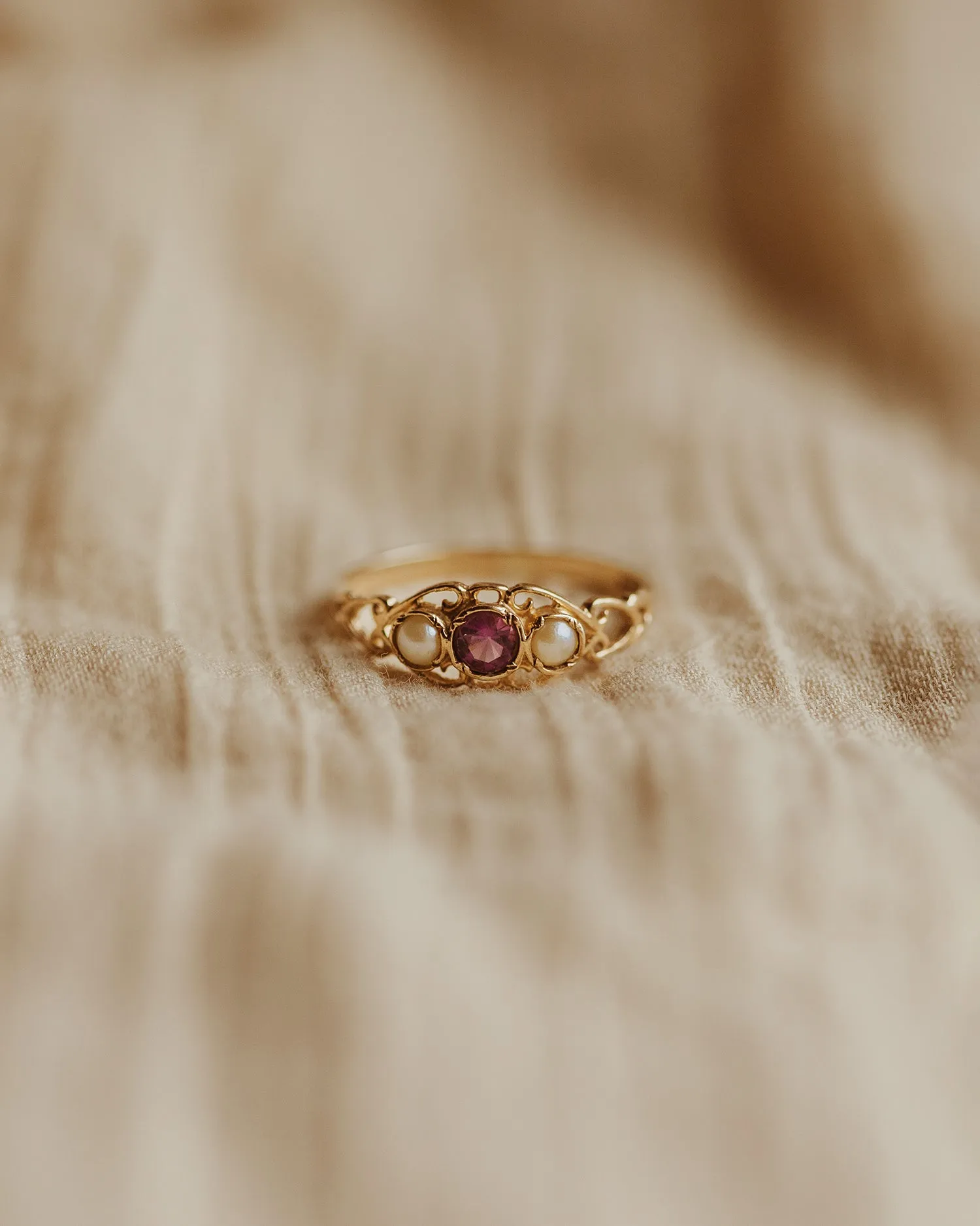 Thomasina 9ct Gold Amethyst & Pearl Ring sold by Rock n Rose
