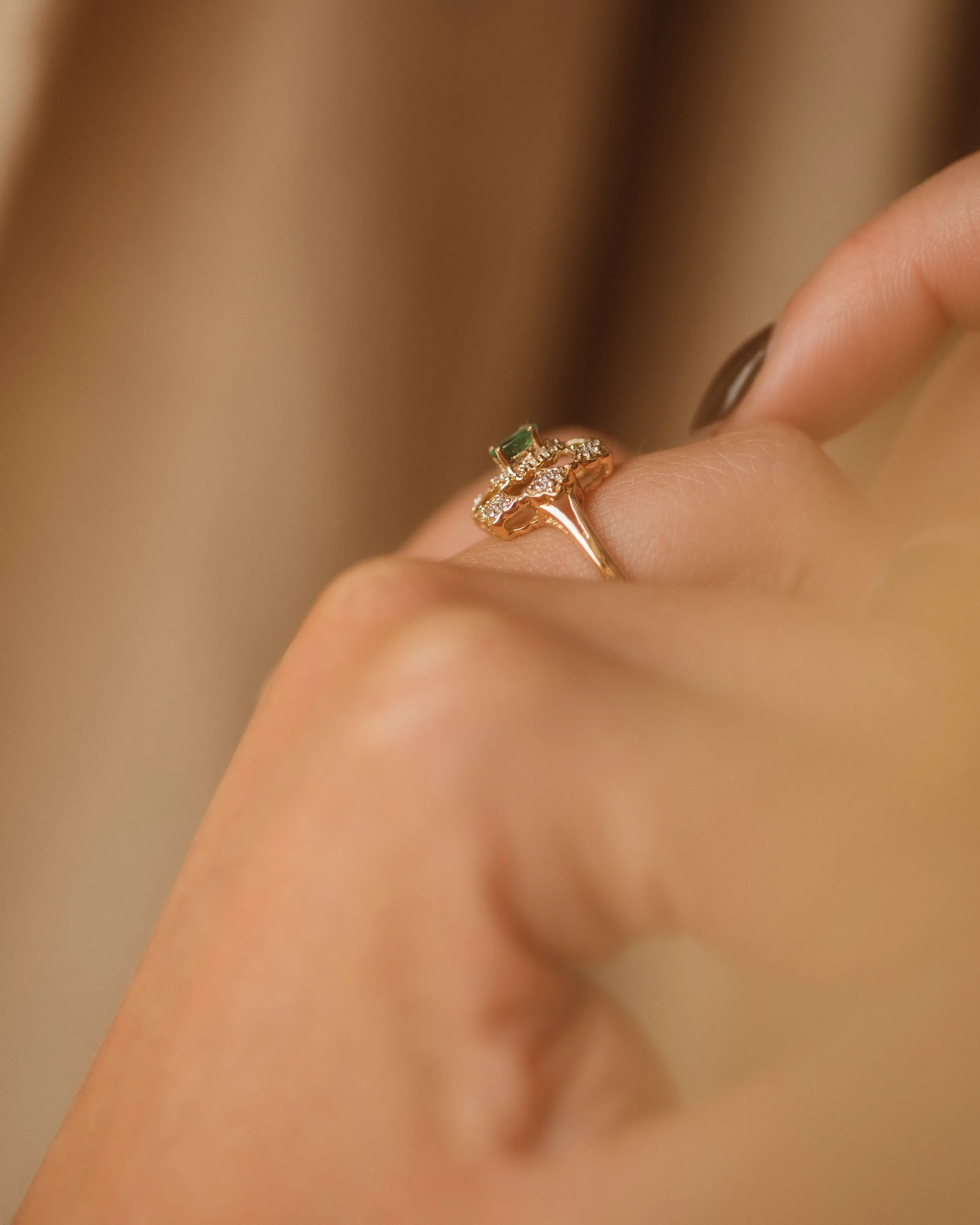 Maud Vintage 14ct Gold Emerald & Diamond Ring sold by Rock n Rose product image thumbnail 3