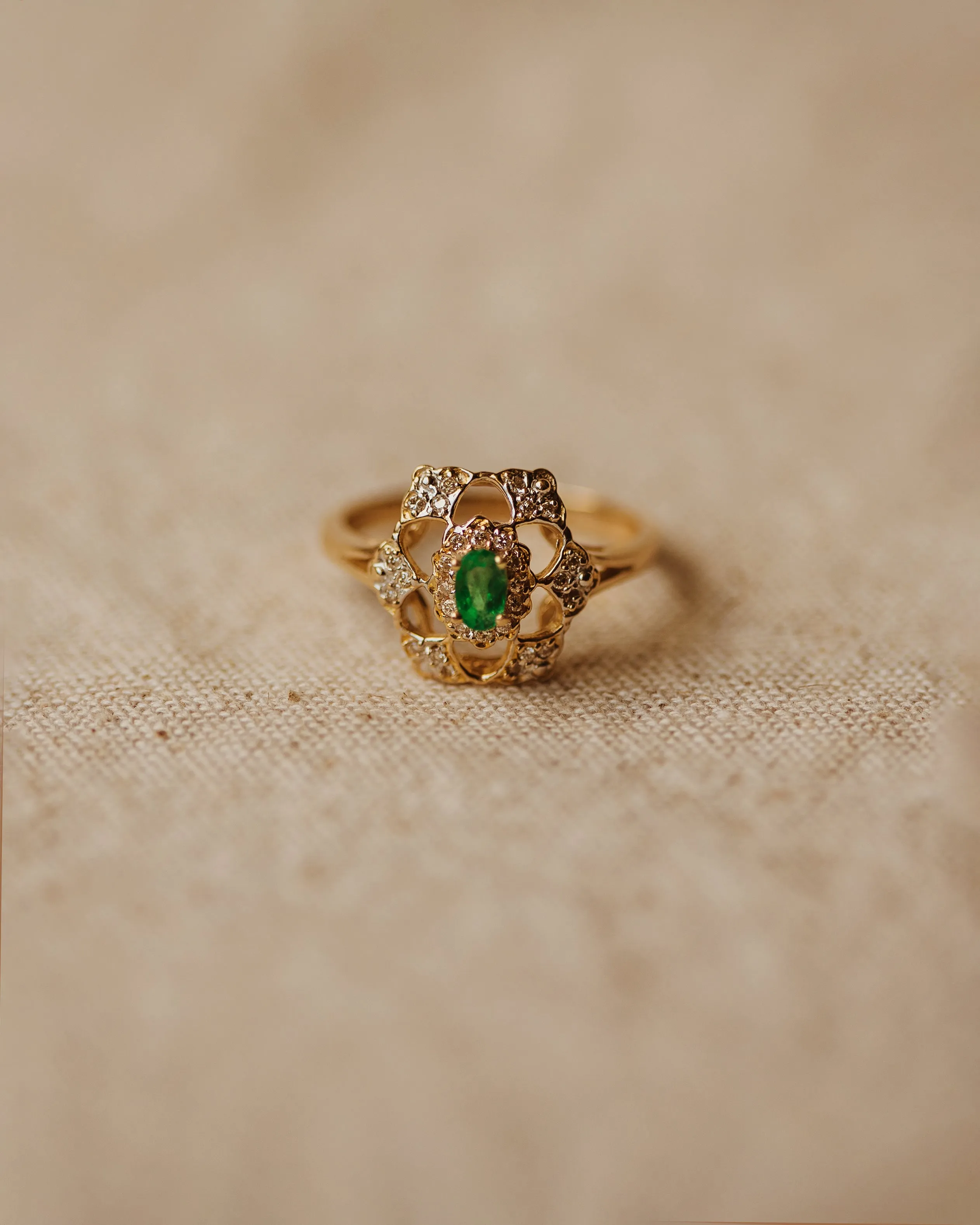 Maud Vintage 14ct Gold Emerald & Diamond Ring sold by Rock n Rose product image thumbnail 2