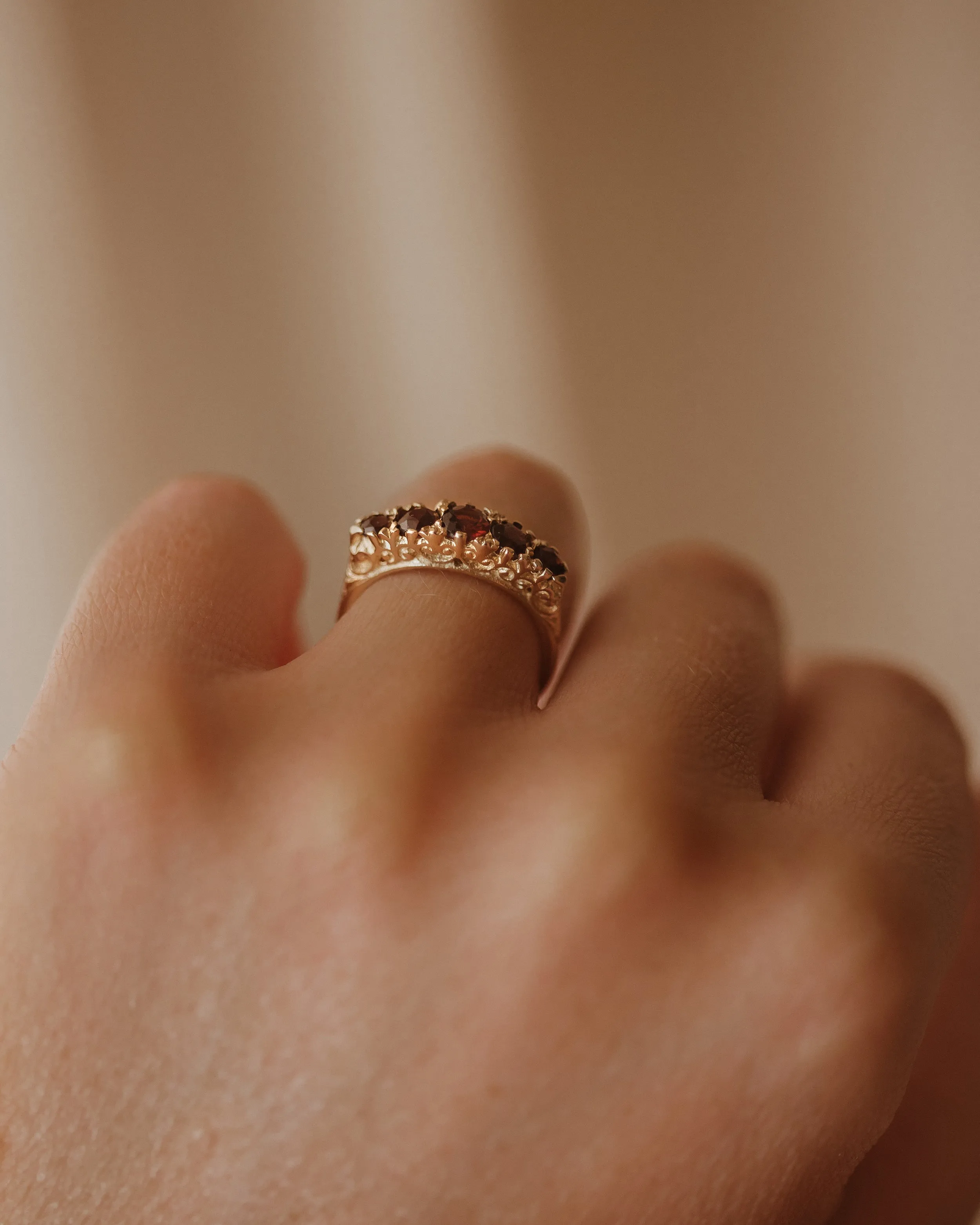 Alberte 1970 9ct Gold Garnet Five Stone Ring sold by Rock n Rose product image thumbnail 3