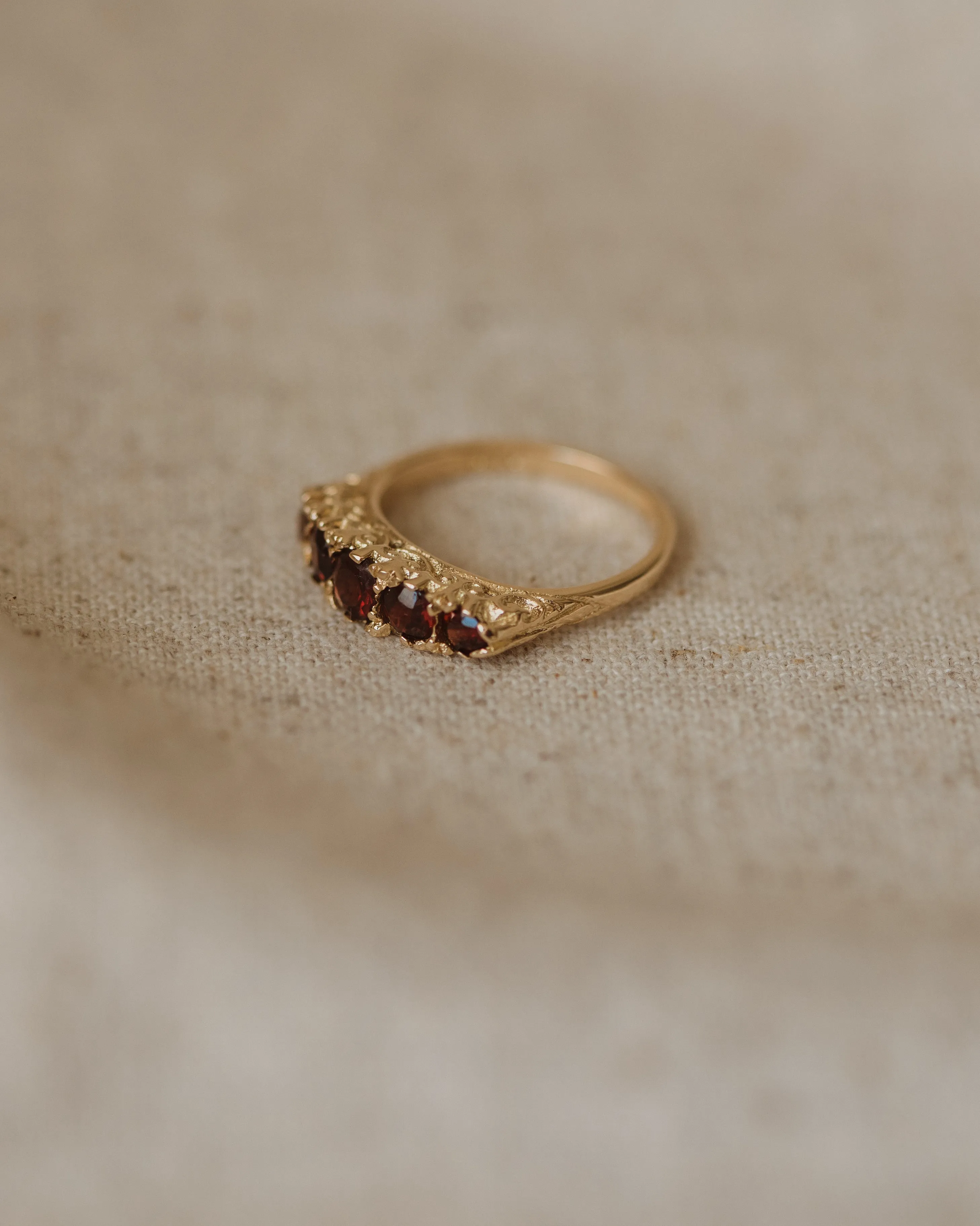 Alberte 1970 9ct Gold Garnet Five Stone Ring sold by Rock n Rose product image thumbnail 4