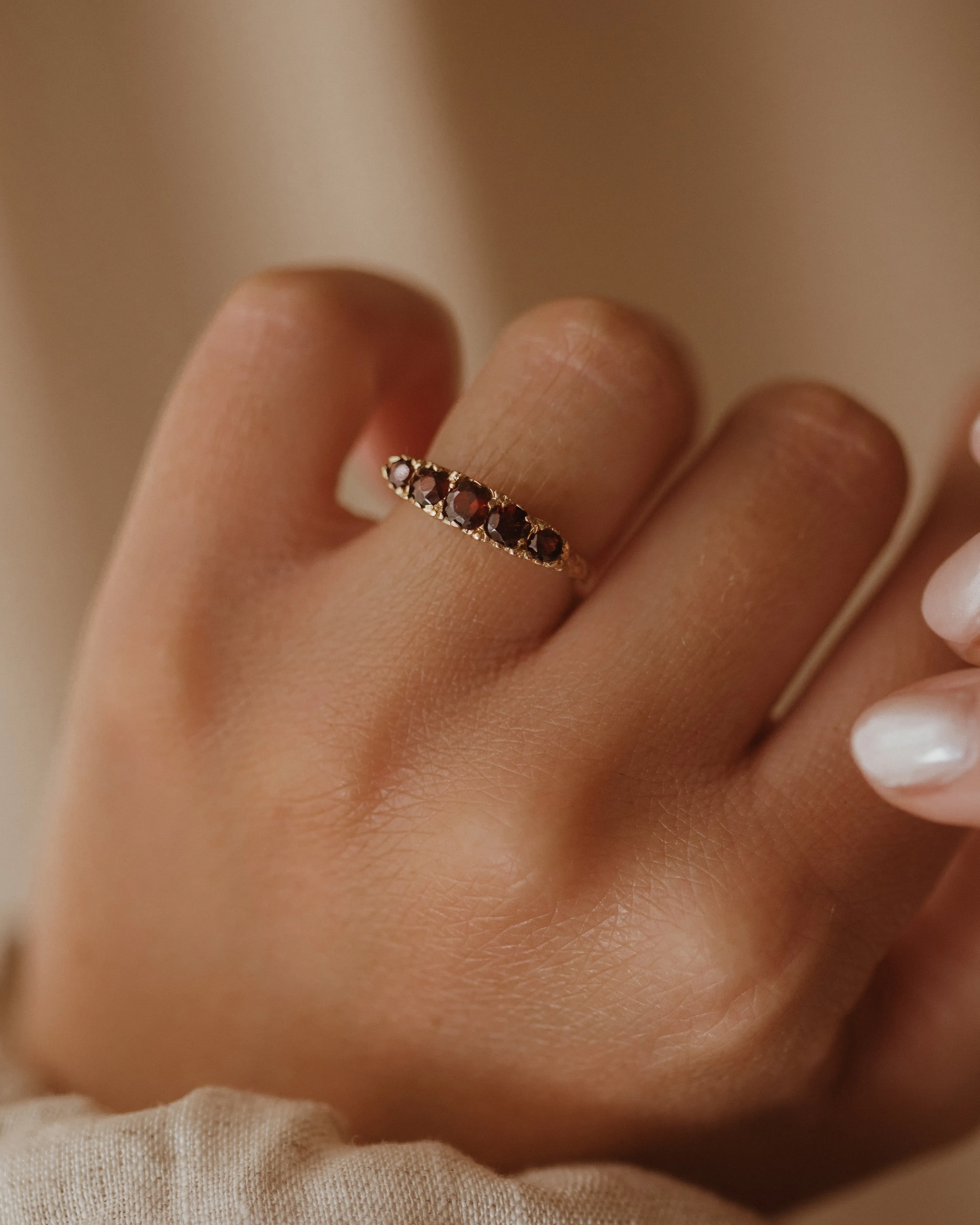 Alberte 1970 9ct Gold Garnet Five Stone Ring sold by Rock n Rose product image thumbnail 2