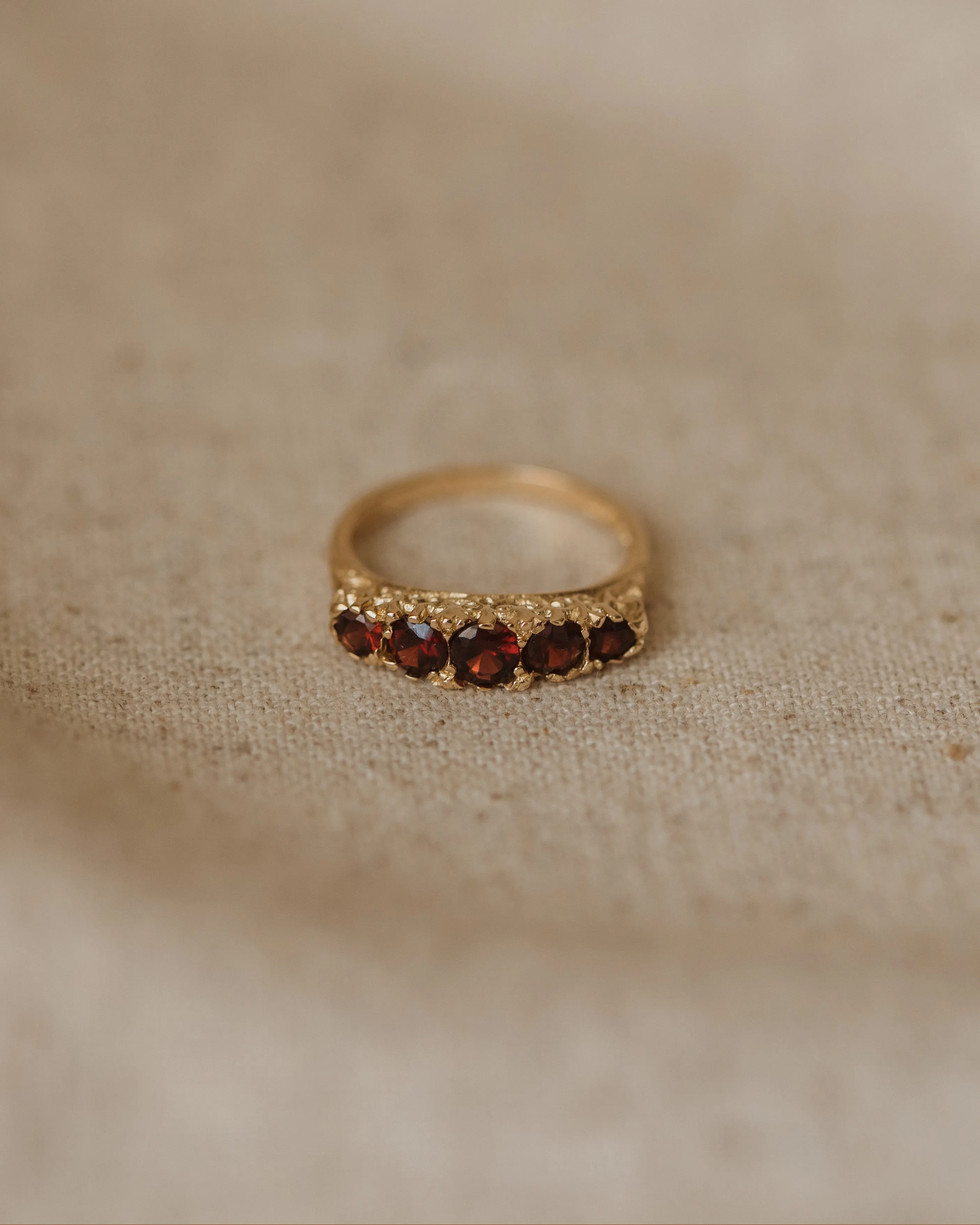 Alberte 1970 9ct Gold Garnet Five Stone Ring sold by Rock n Rose