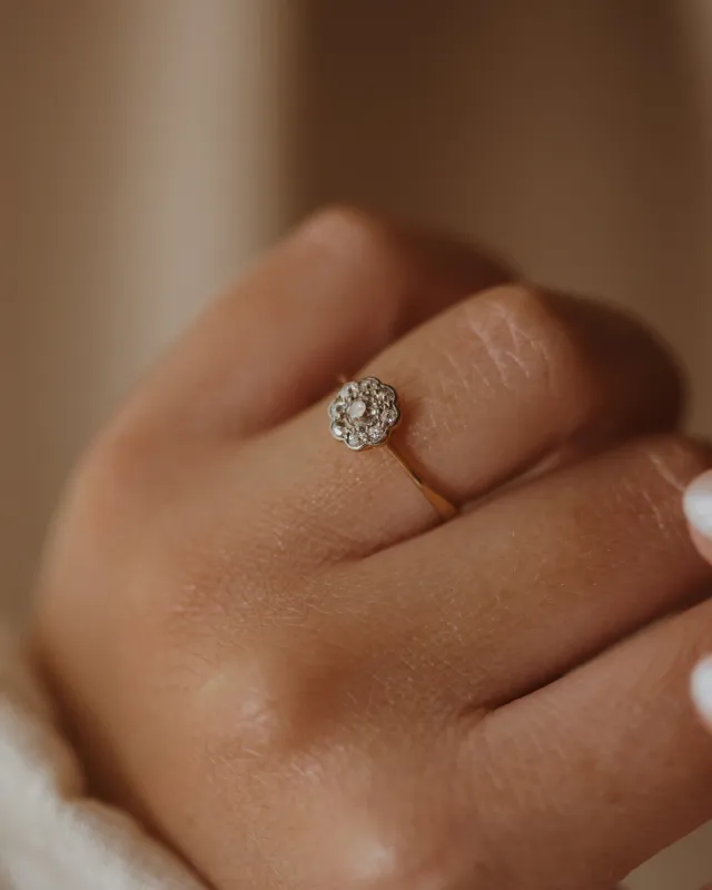 Grethe Antique 18ct Gold Diamond Flower Cluster Ring sold by Rock n Rose