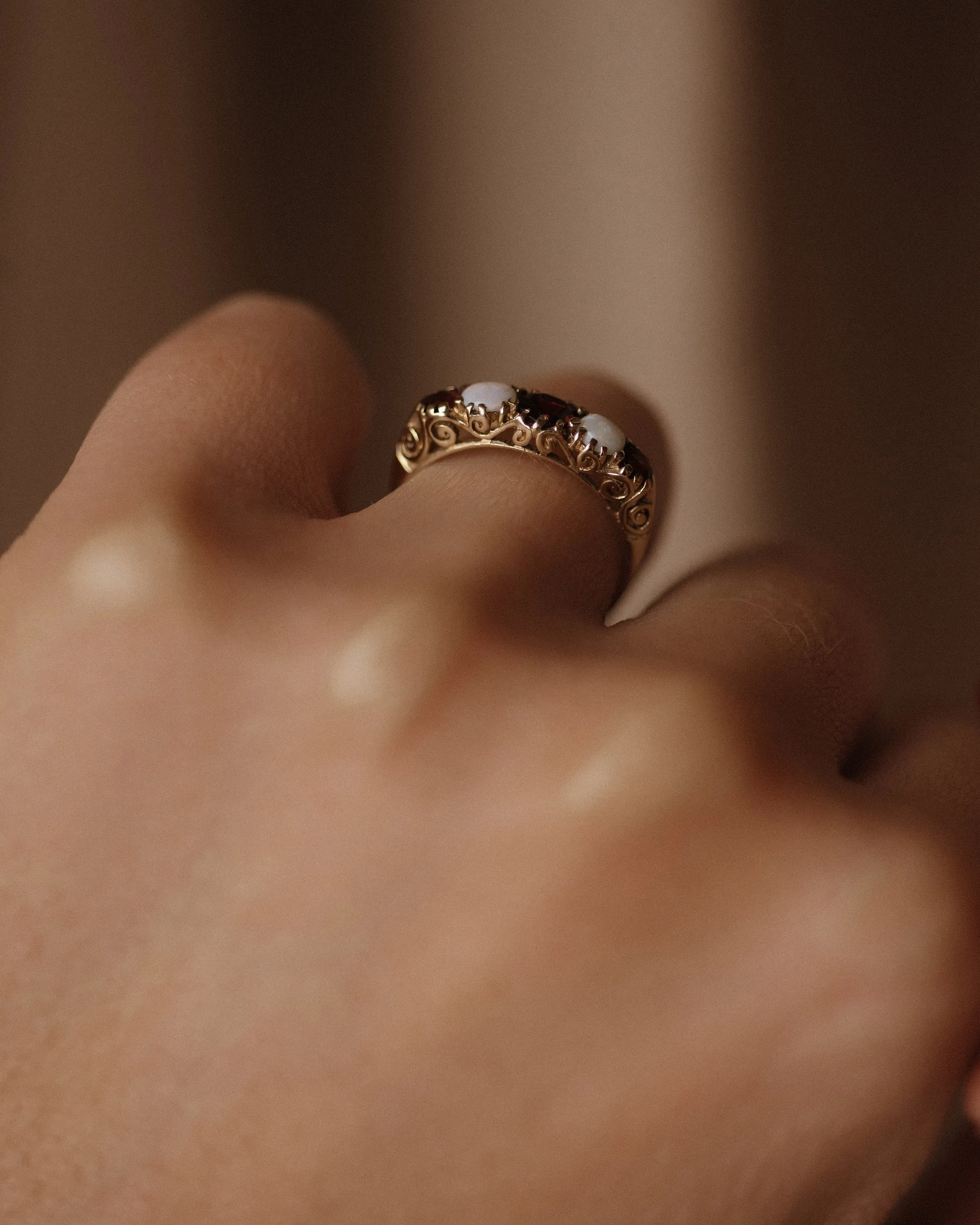 Lavinia Vintage 9ct Gold Opal & Garnet Five Stone Ring sold by Rock n Rose product image thumbnail 3