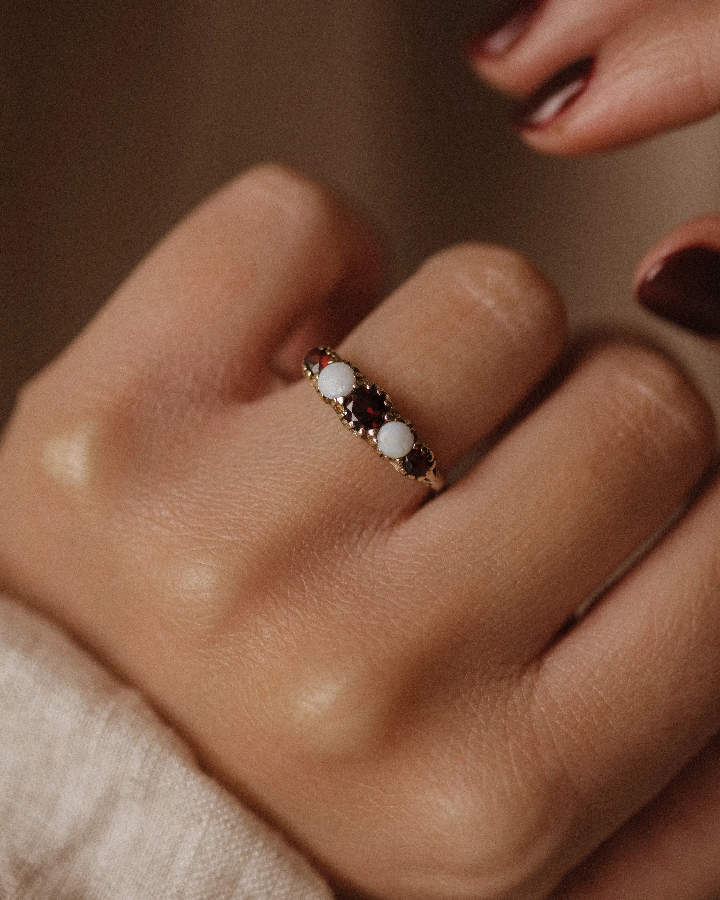 Lavinia Vintage 9ct Gold Opal & Garnet Five Stone Ring sold by Rock n Rose product image thumbnail 2