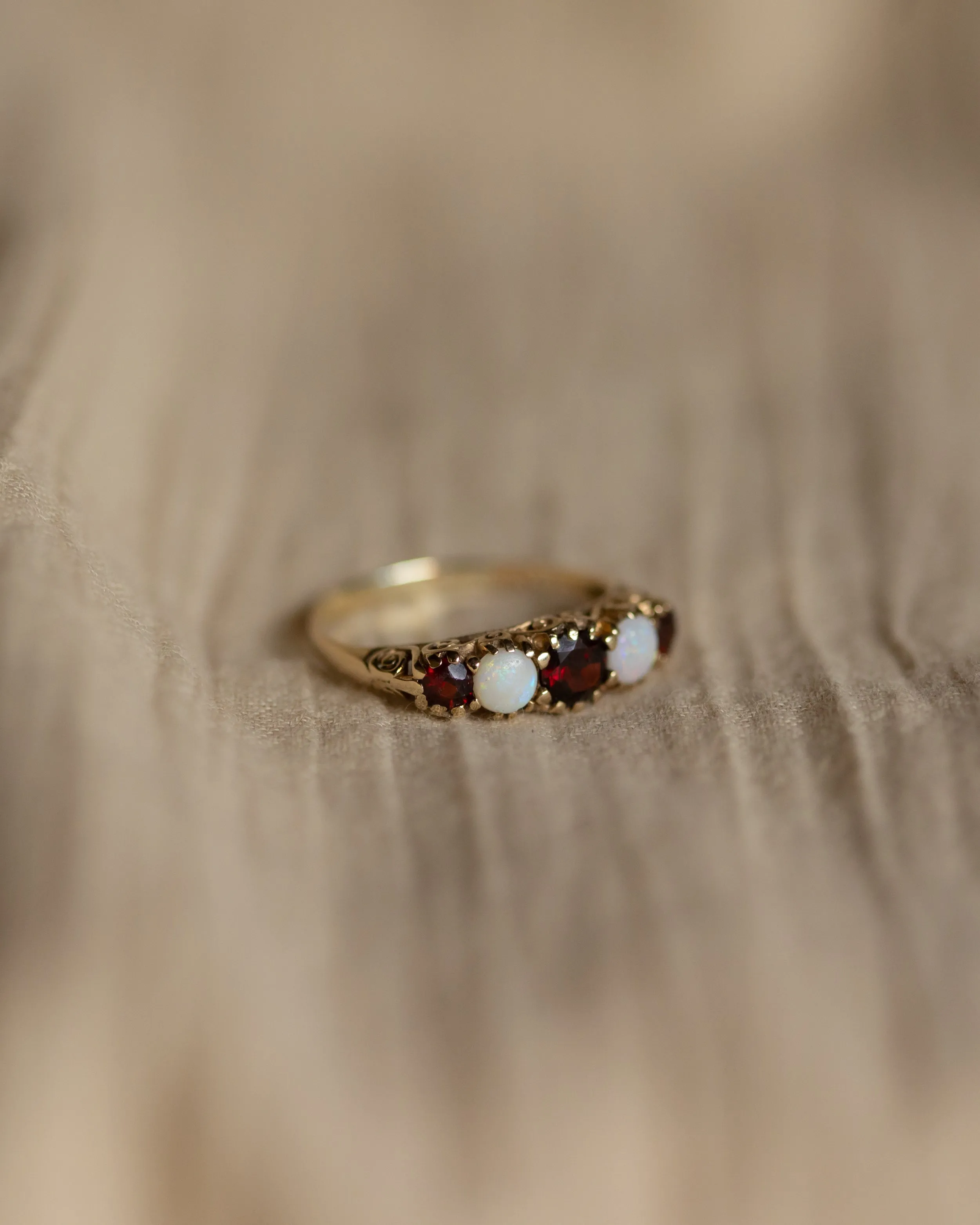 Lavinia Vintage 9ct Gold Opal & Garnet Five Stone Ring sold by Rock n Rose product image thumbnail 4