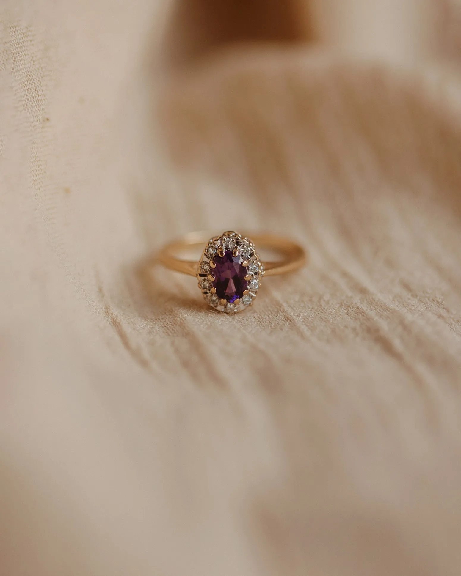Emmeline 9ct Gold Vintage Amethyst & Diamond Ring sold by Rock n Rose