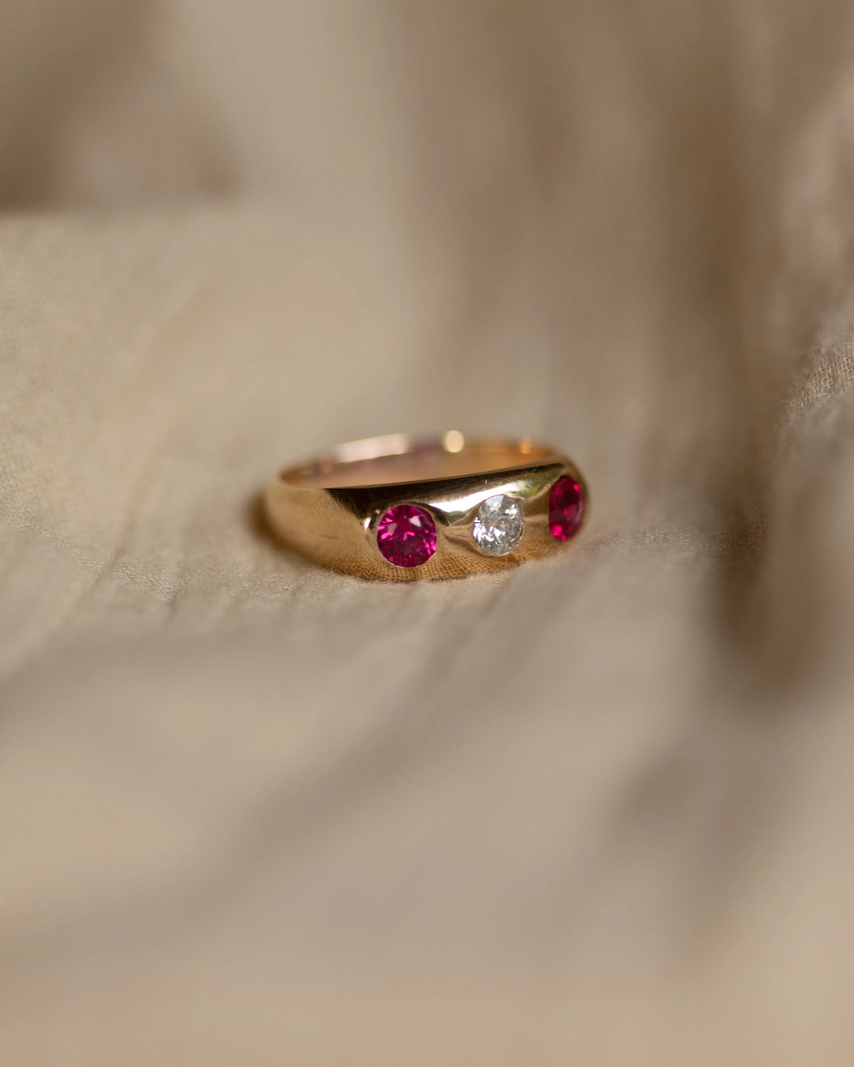 Vivienne Antique 18ct Gold Ruby & Diamond Gypsy Trilogy Ring sold by Rock n Rose product image thumbnail 4