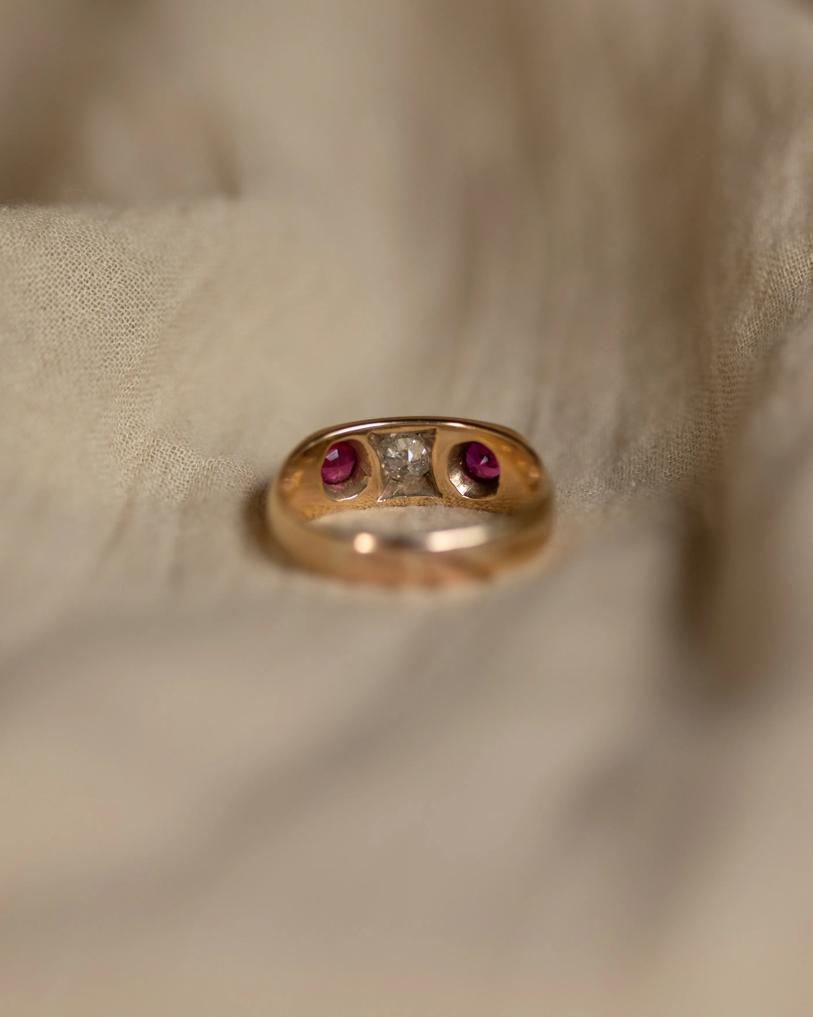 Vivienne Antique 18ct Gold Ruby & Diamond Gypsy Trilogy Ring sold by Rock n Rose product image thumbnail 5