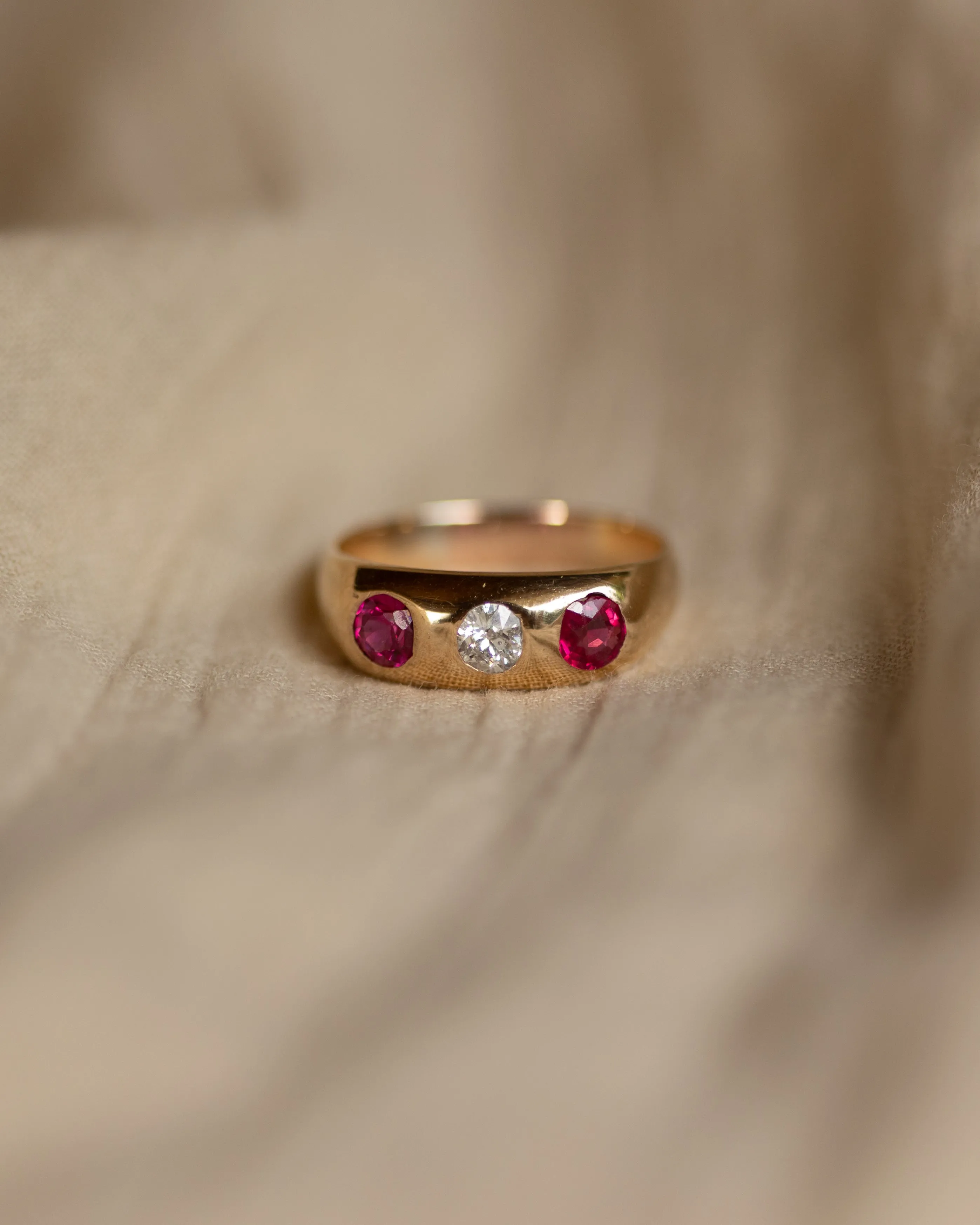 Vivienne Antique 18ct Gold Ruby & Diamond Gypsy Trilogy Ring sold by Rock n Rose product image thumbnail 3