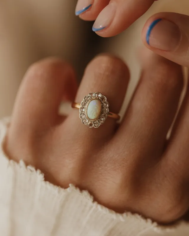 Fenella Antique 18ct Gold Opal & Diamond Cluster Ring sold by Rock n Rose