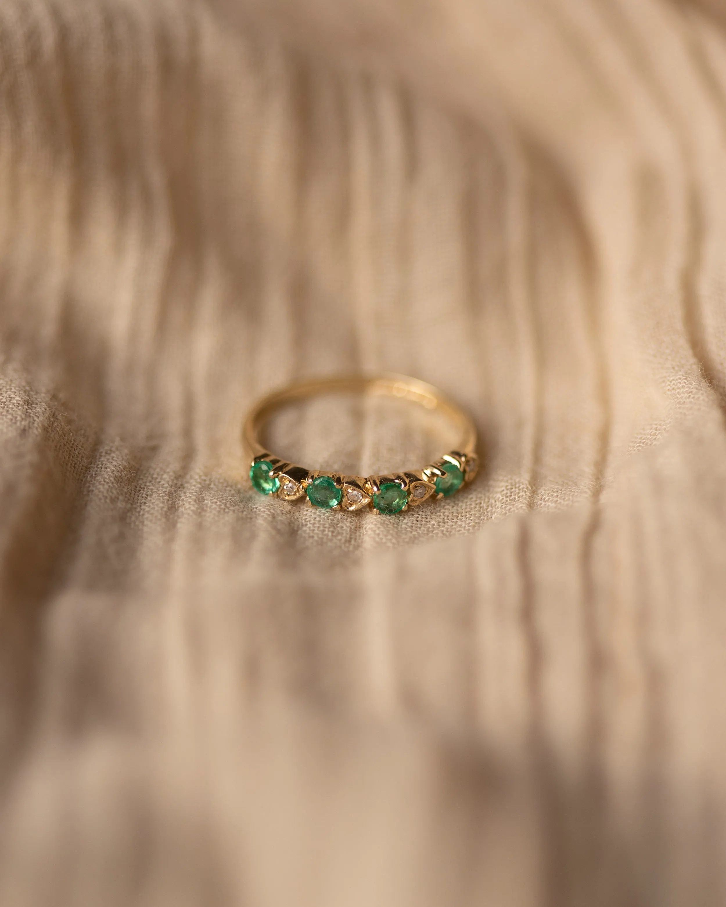 Flossie 1989 Vintage 9ct Gold Emerald & Diamond Half Eternity Ring sold by Rock n Rose product image thumbnail 3
