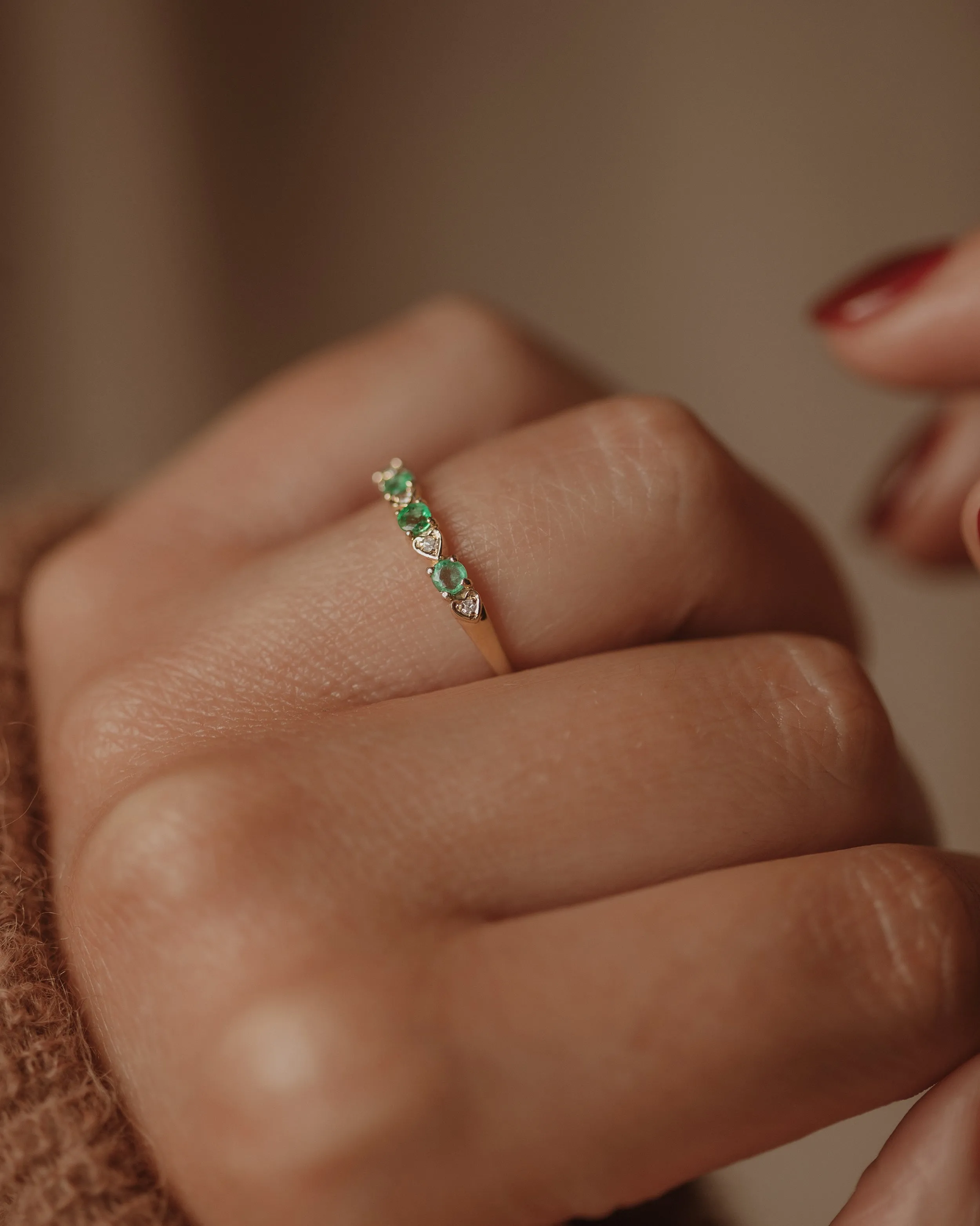 Flossie 1989 Vintage 9ct Gold Emerald & Diamond Half Eternity Ring sold by Rock n Rose product image thumbnail 2