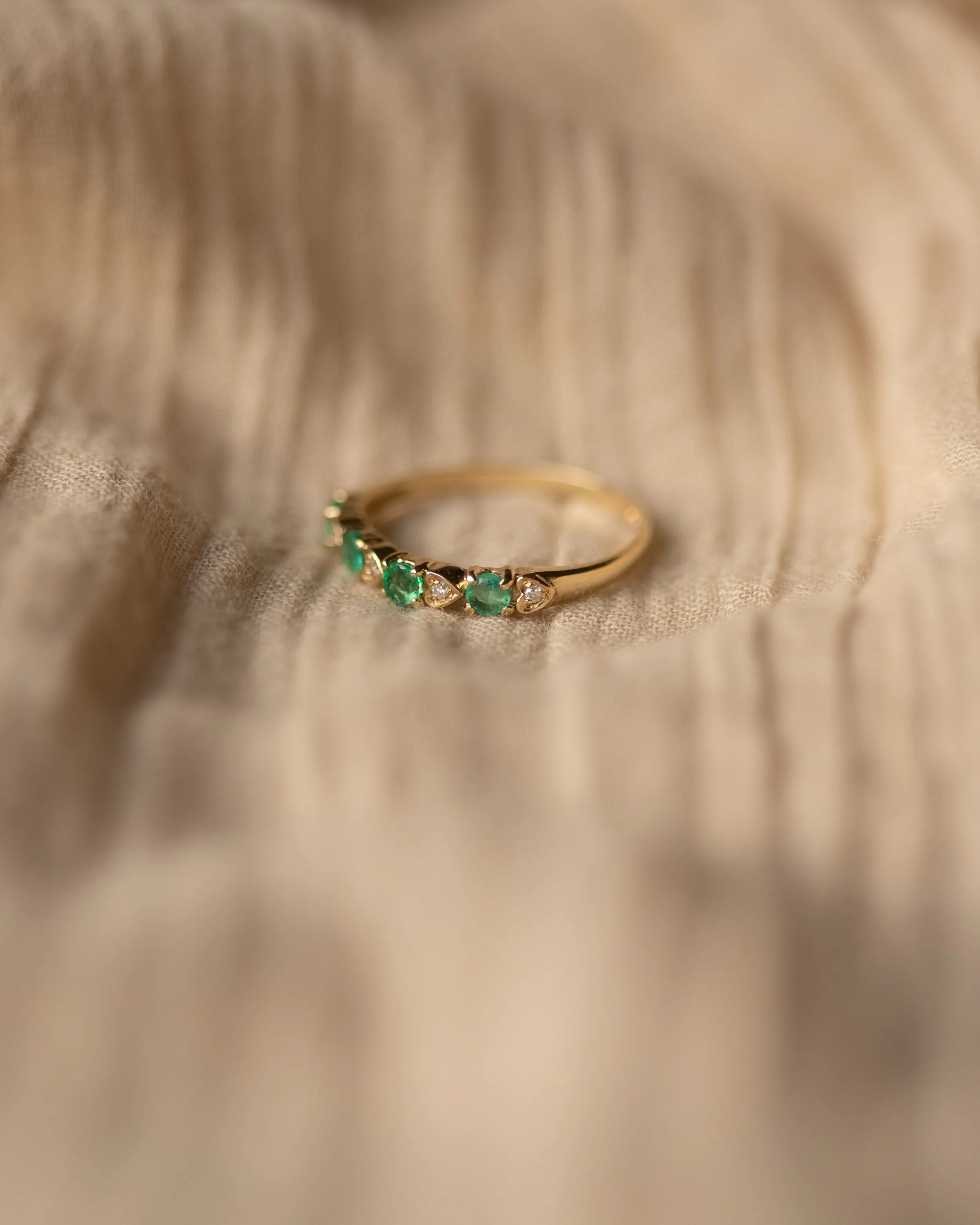 Flossie 1989 Vintage 9ct Gold Emerald & Diamond Half Eternity Ring sold by Rock n Rose product image thumbnail 4