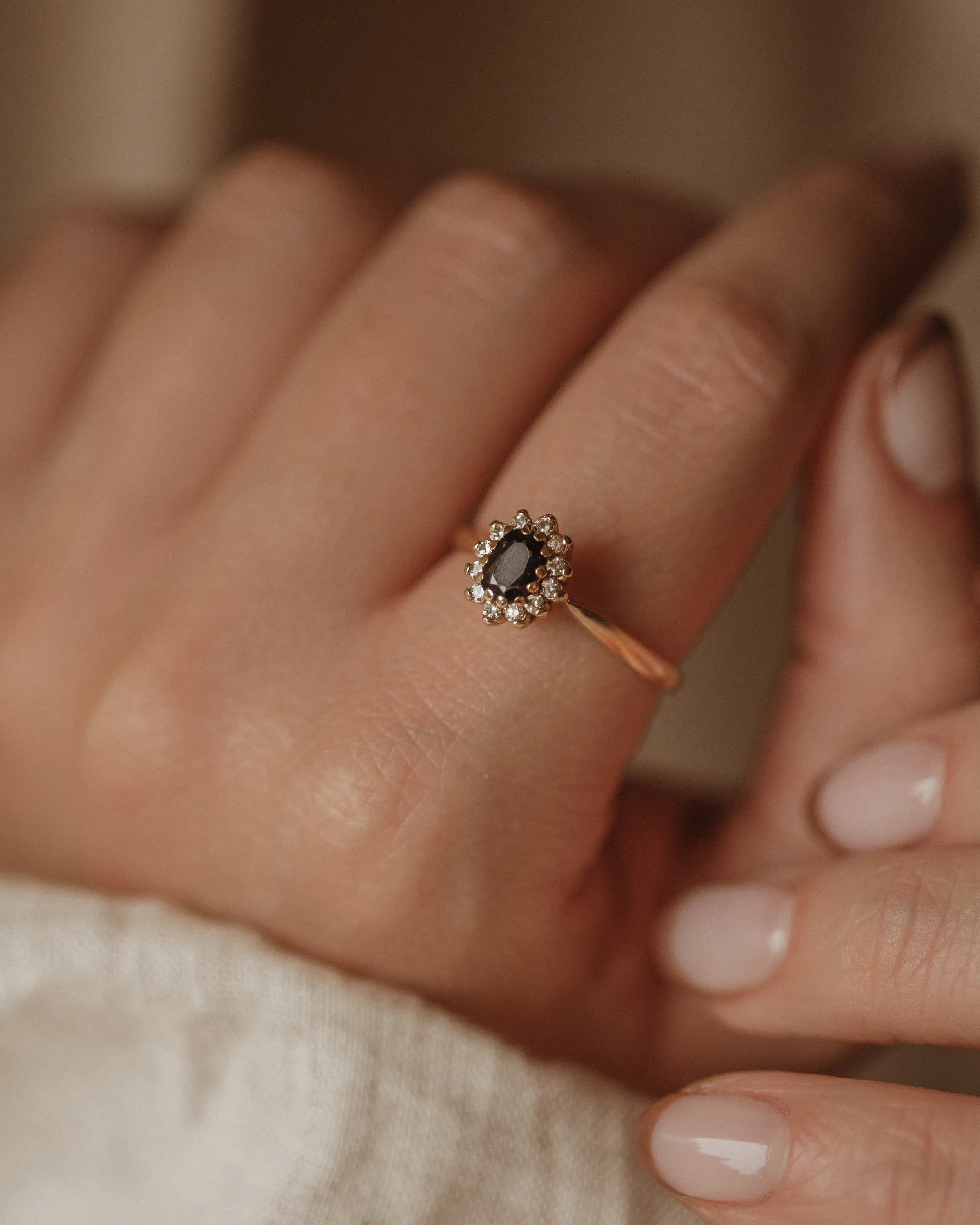 Anna 1983 Vintage 9ct Gold Sapphire & Diamond Cluster Ring sold by Rock n Rose