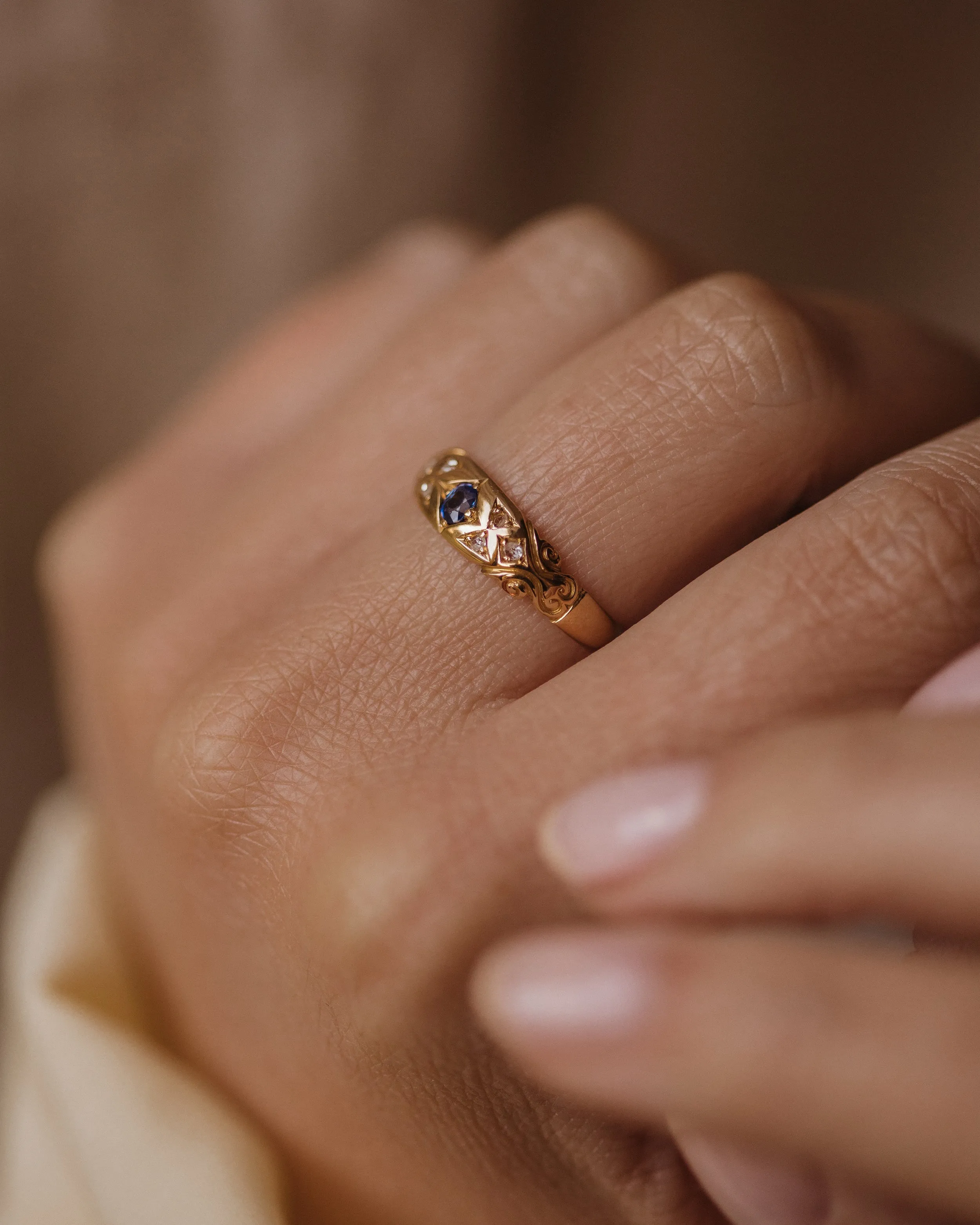 Ethel 1911 Antique 18ct Gold Sapphire & Diamond Ring sold by Rock n Rose product image thumbnail 3